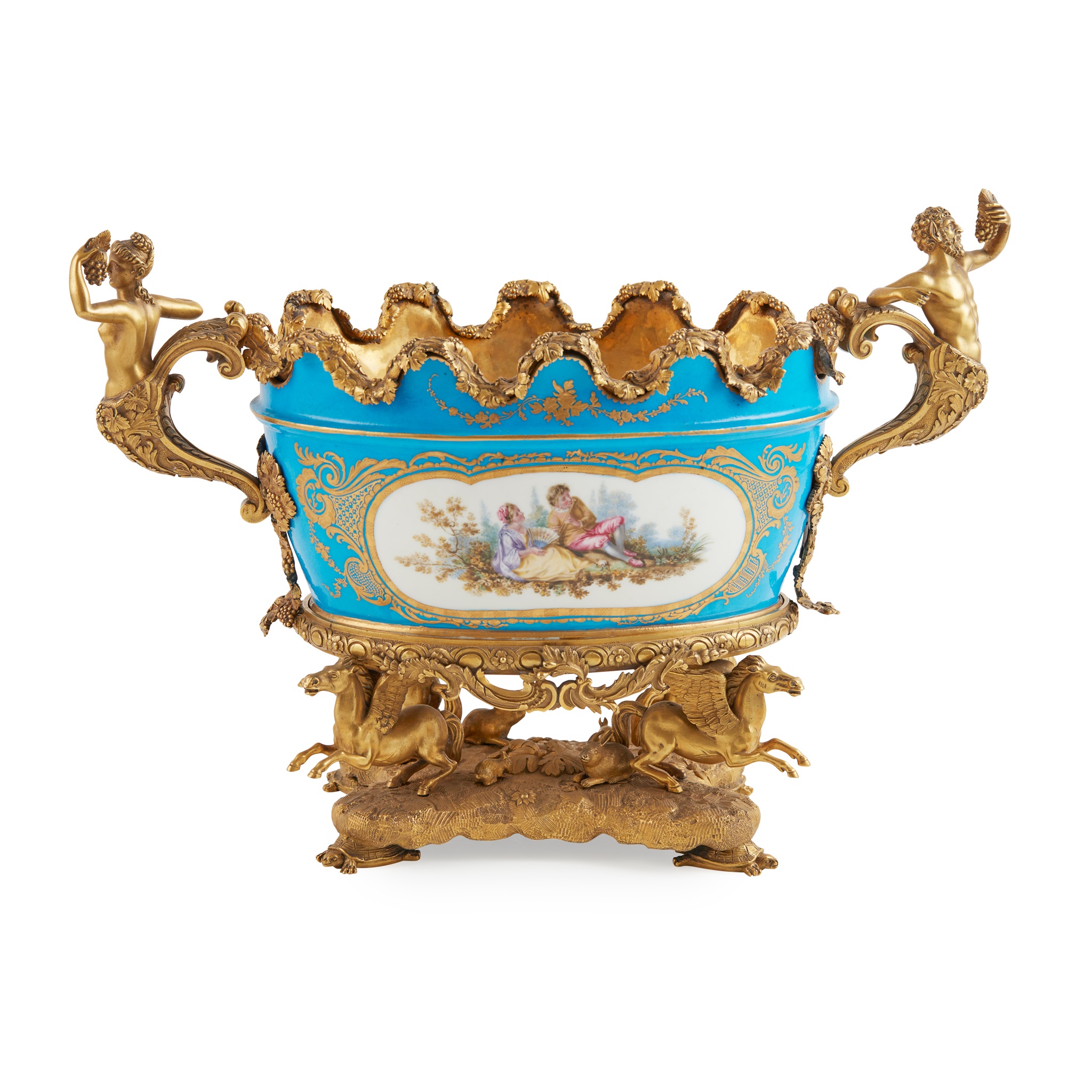 SÈVRES STYLE PORCELAIN AND GILT METAL MOUNTED MONTEITH