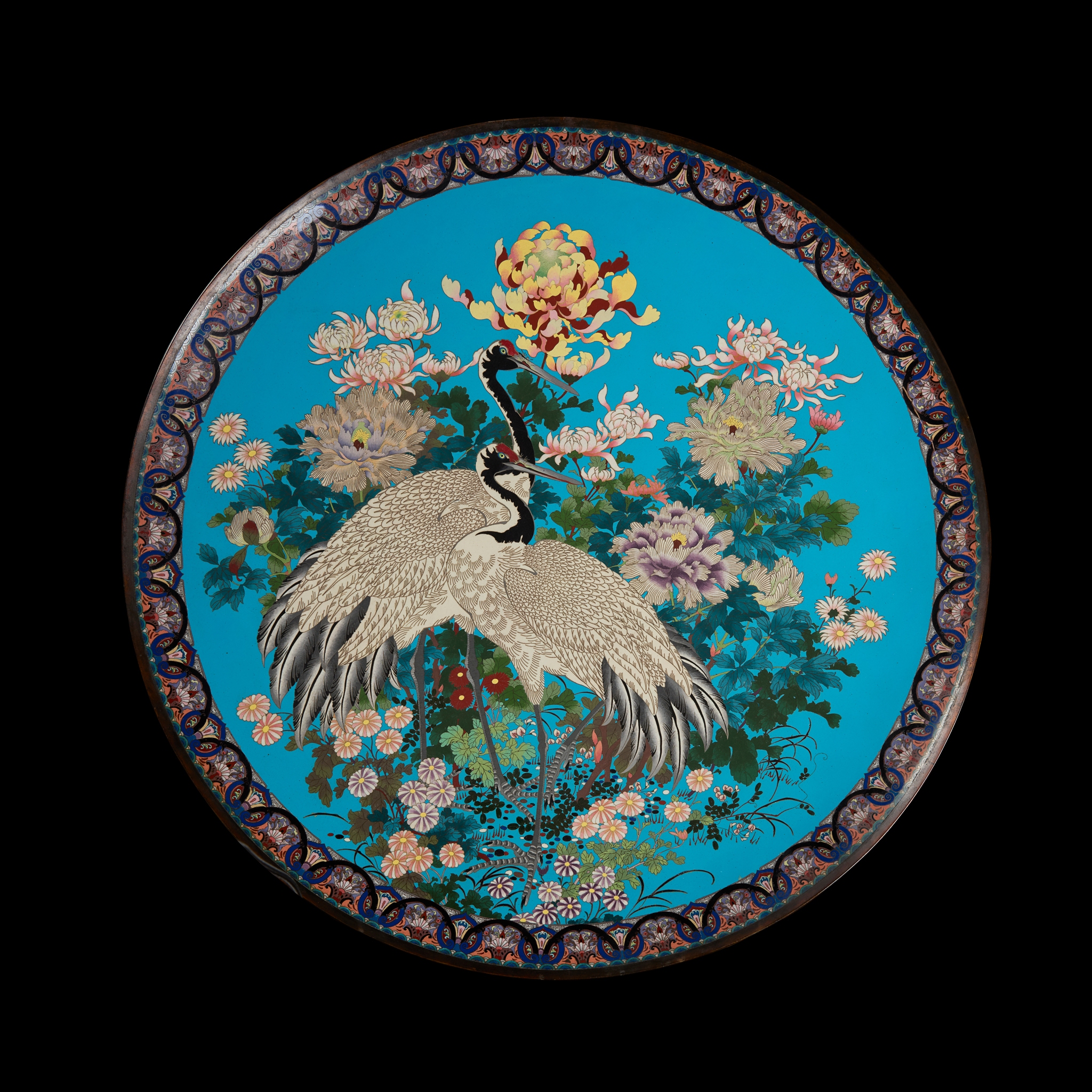 MASSIVE JAPANESE CLOISONNÉ ENAMEL 'CRANE' CHARGER