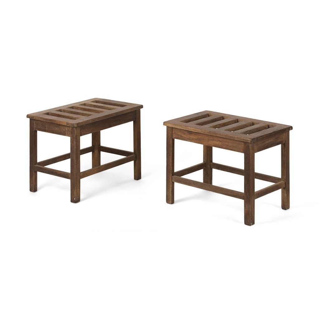 PAIR OF EDWARDIAN BLEACHED MAHOGANY LUGGAGE STANDS