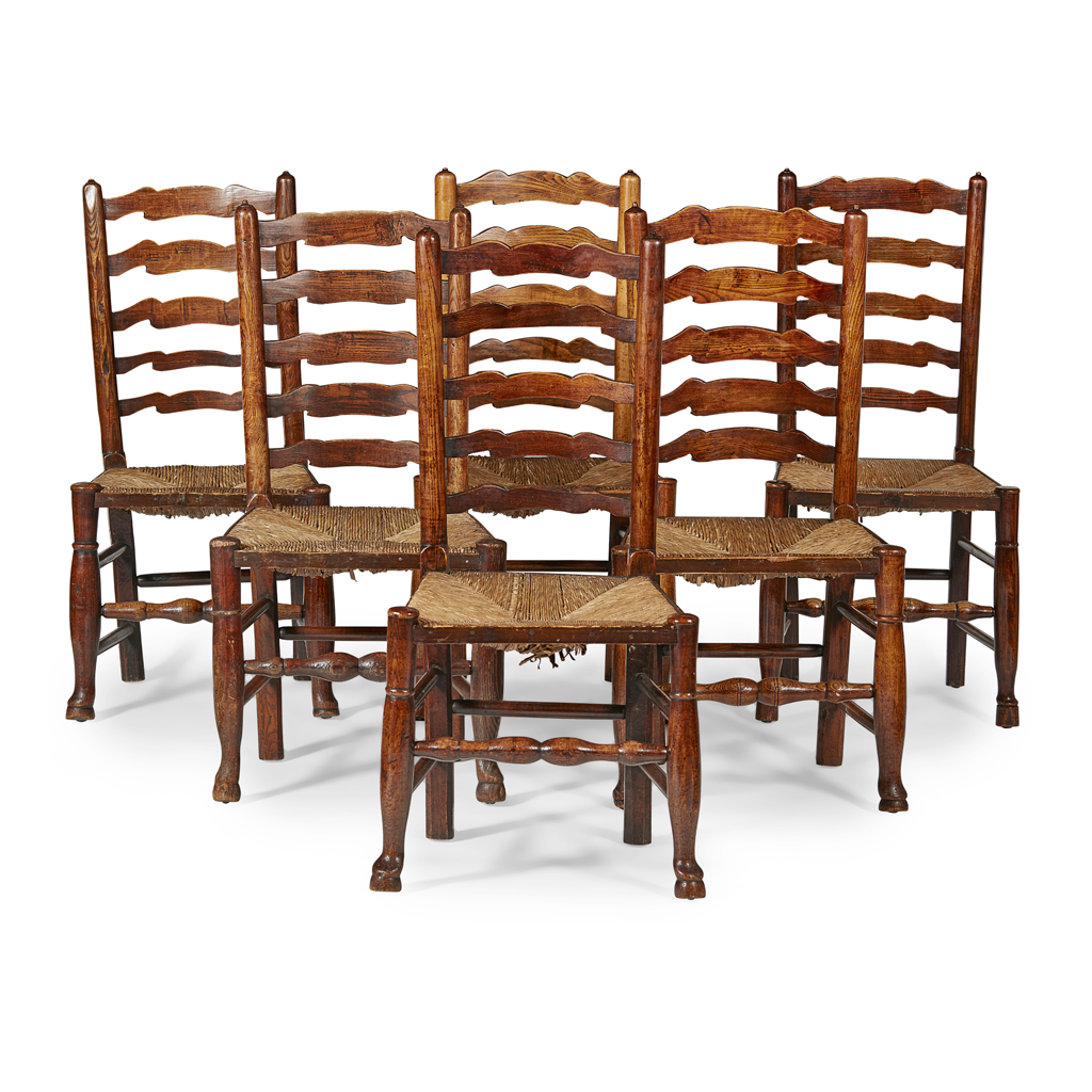 ASSEMBLED SET OF EIGHT LADDERBACK CHAIRS