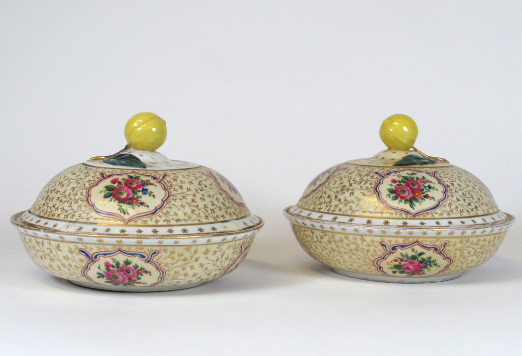 LARGE PAIR OF MEISSEN STYLE COVERED DISHES