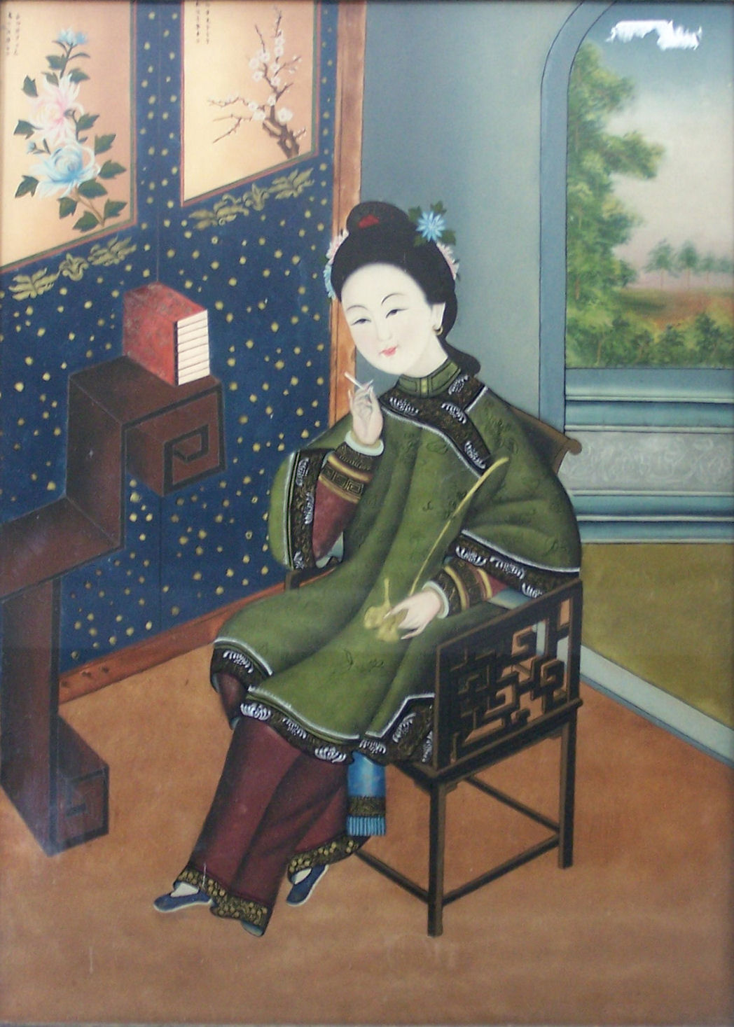 A Chinese painting on glass,