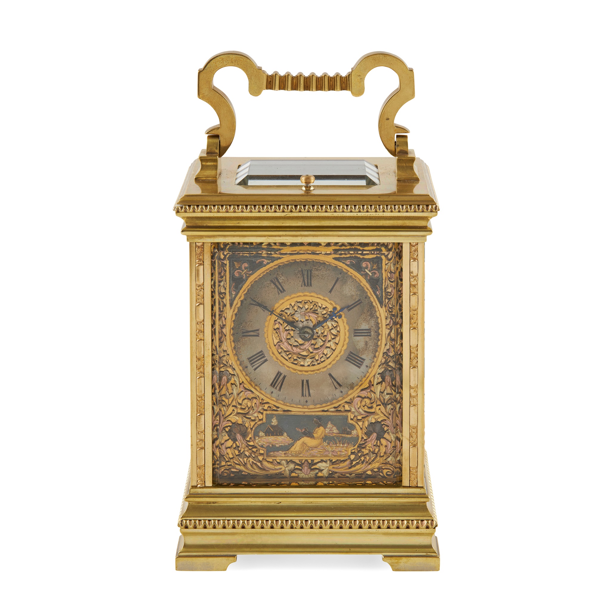 FRENCH GILT BRASS AND THREE-TONE GOLD REPEATER CARRIAGE CLOCK, ATTRIBUTED TO GAY, LAMAILLE & CIE