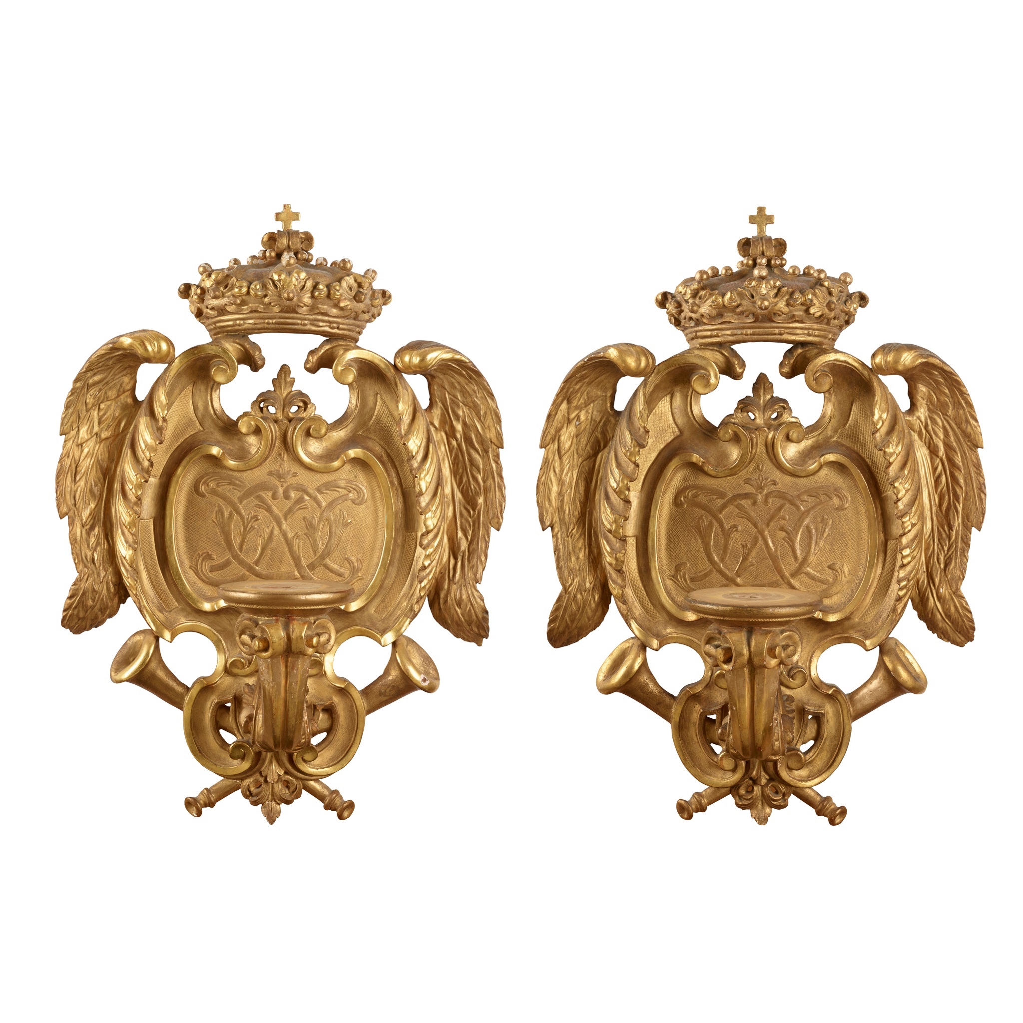 PAIR OF CARVED GILTWOOD WALL SCONCES