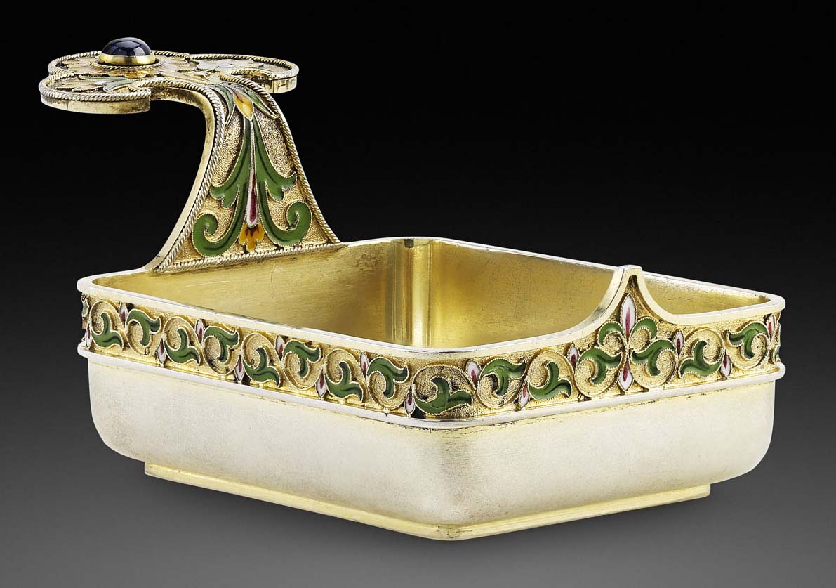 A Fabergé silver gilt and shaded cloisonné enamel kovsch