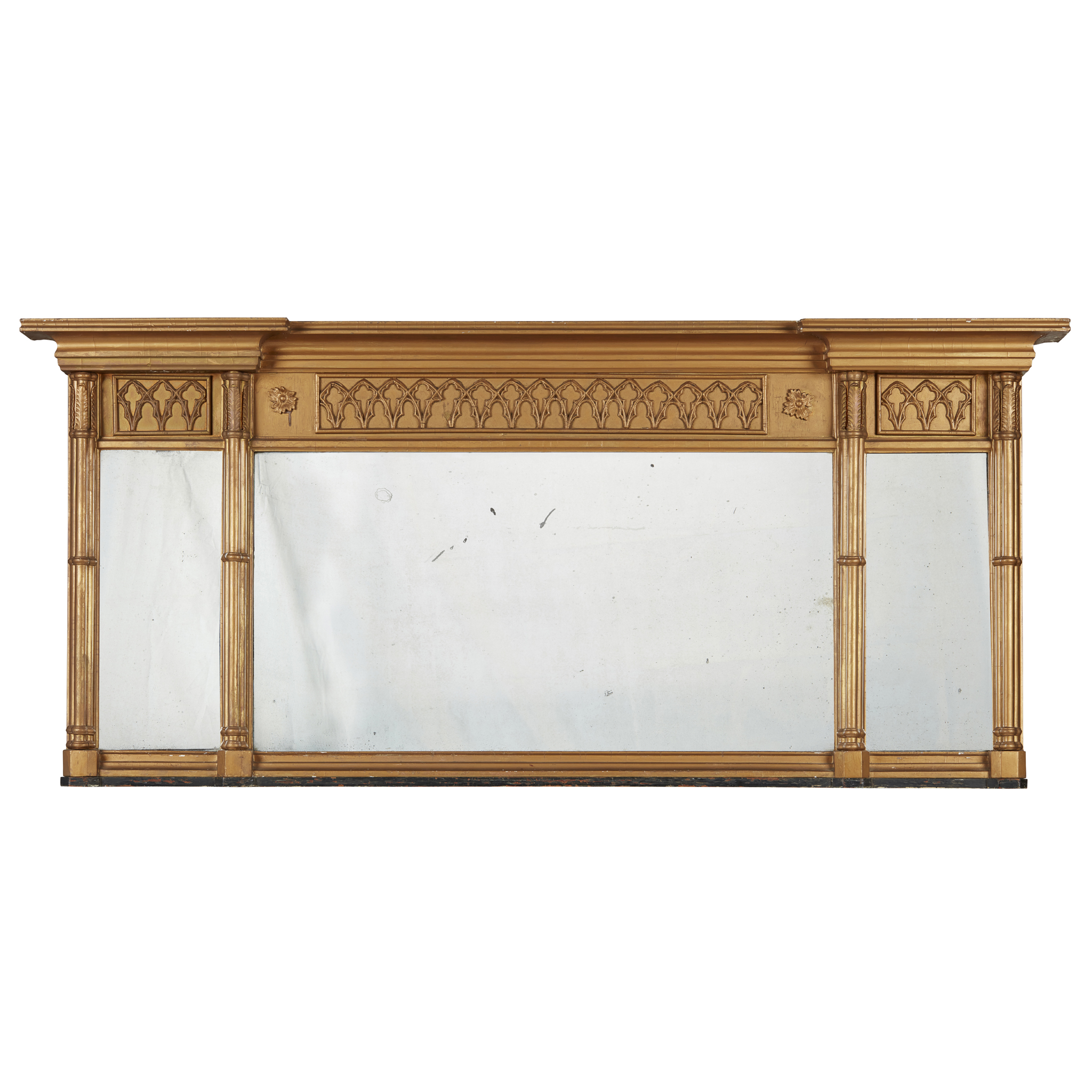 REGENCY GILTWOOD TRIPLE PLATE OVERMANTEL MIRROR