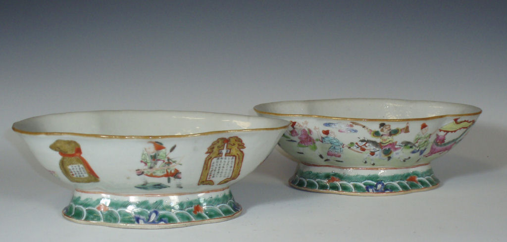 Two matched 19th century Chinese famille rose quatrefoil dishes
