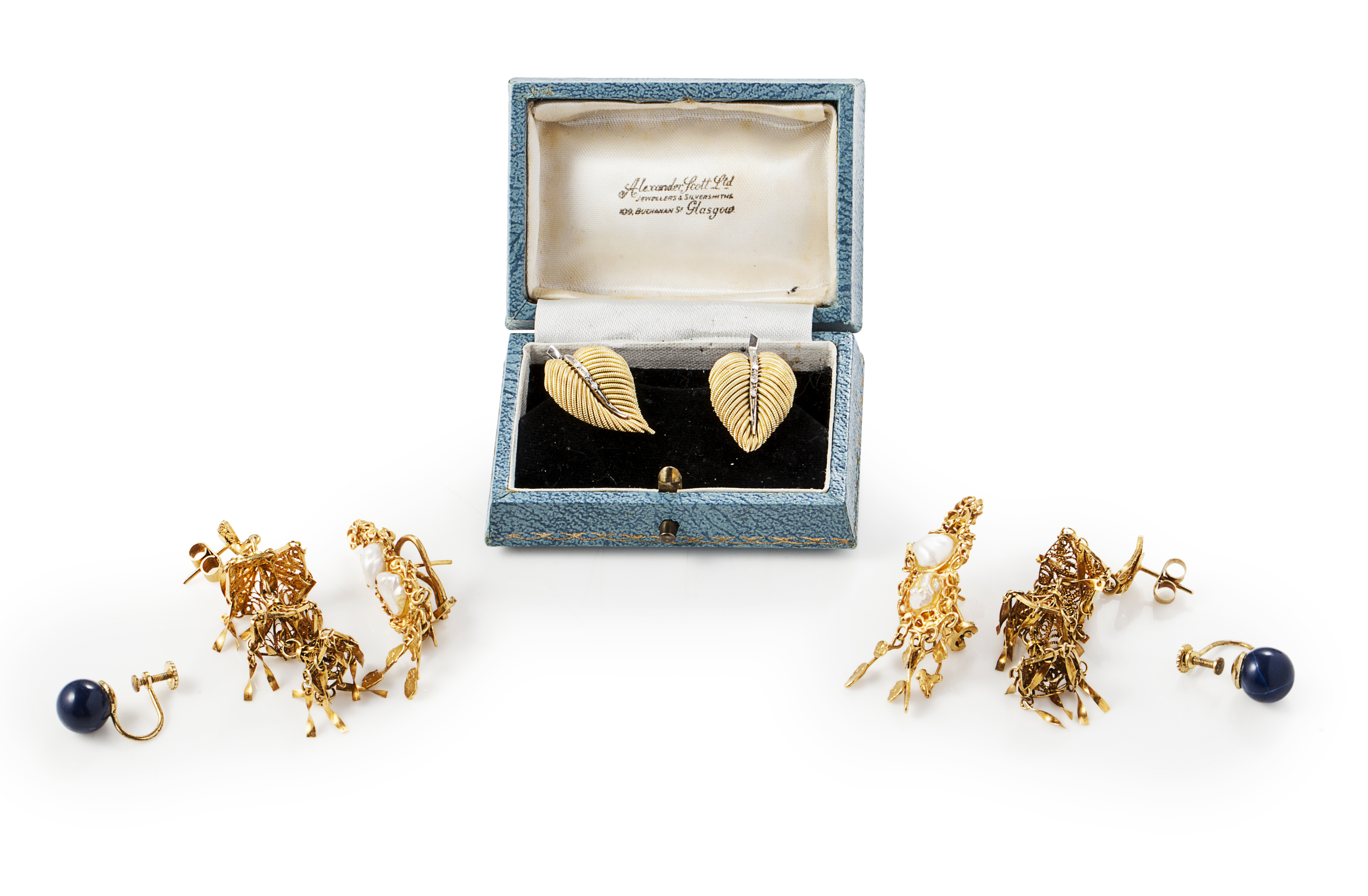 A pair of filigree pendant earrings