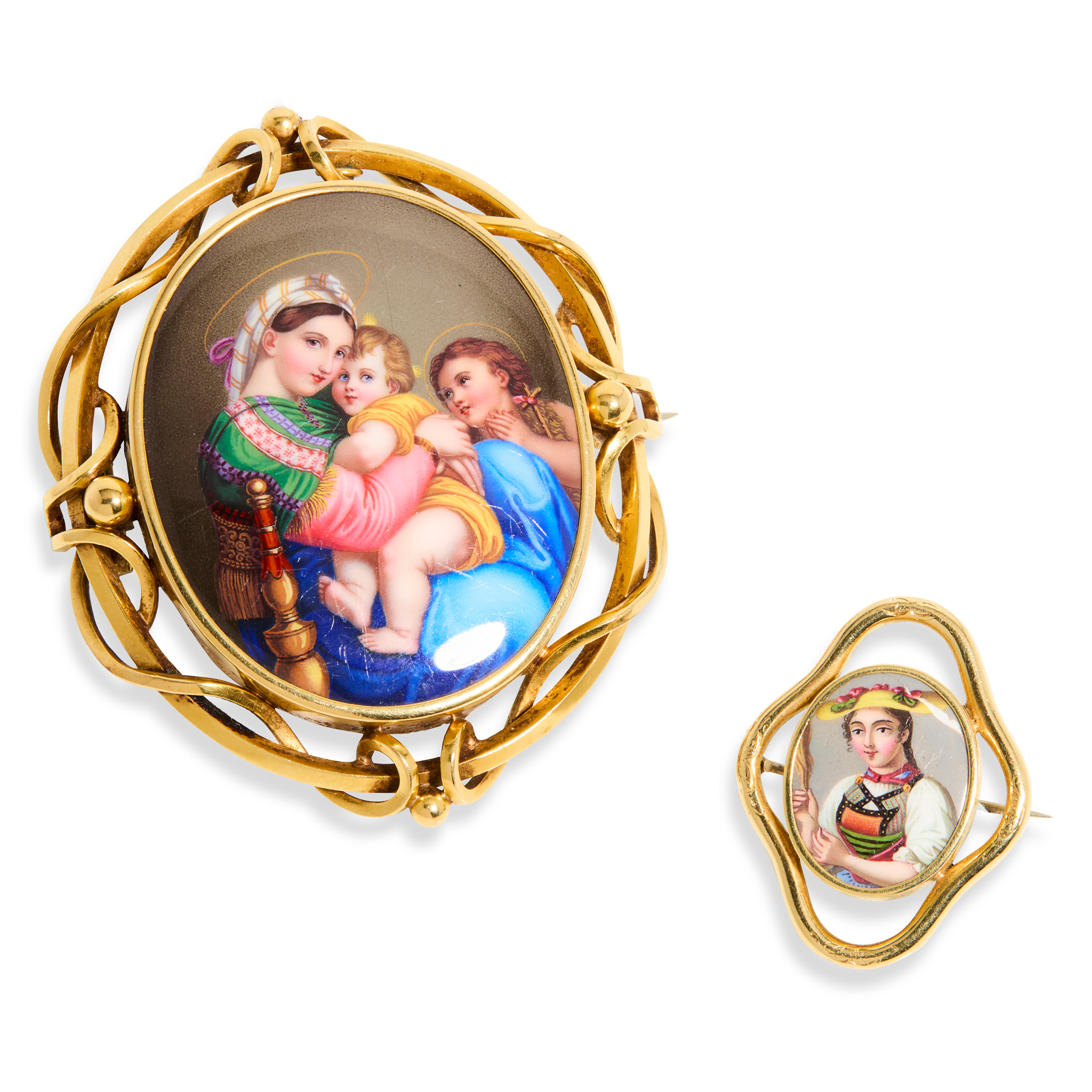 Two Swiss enamel brooches
