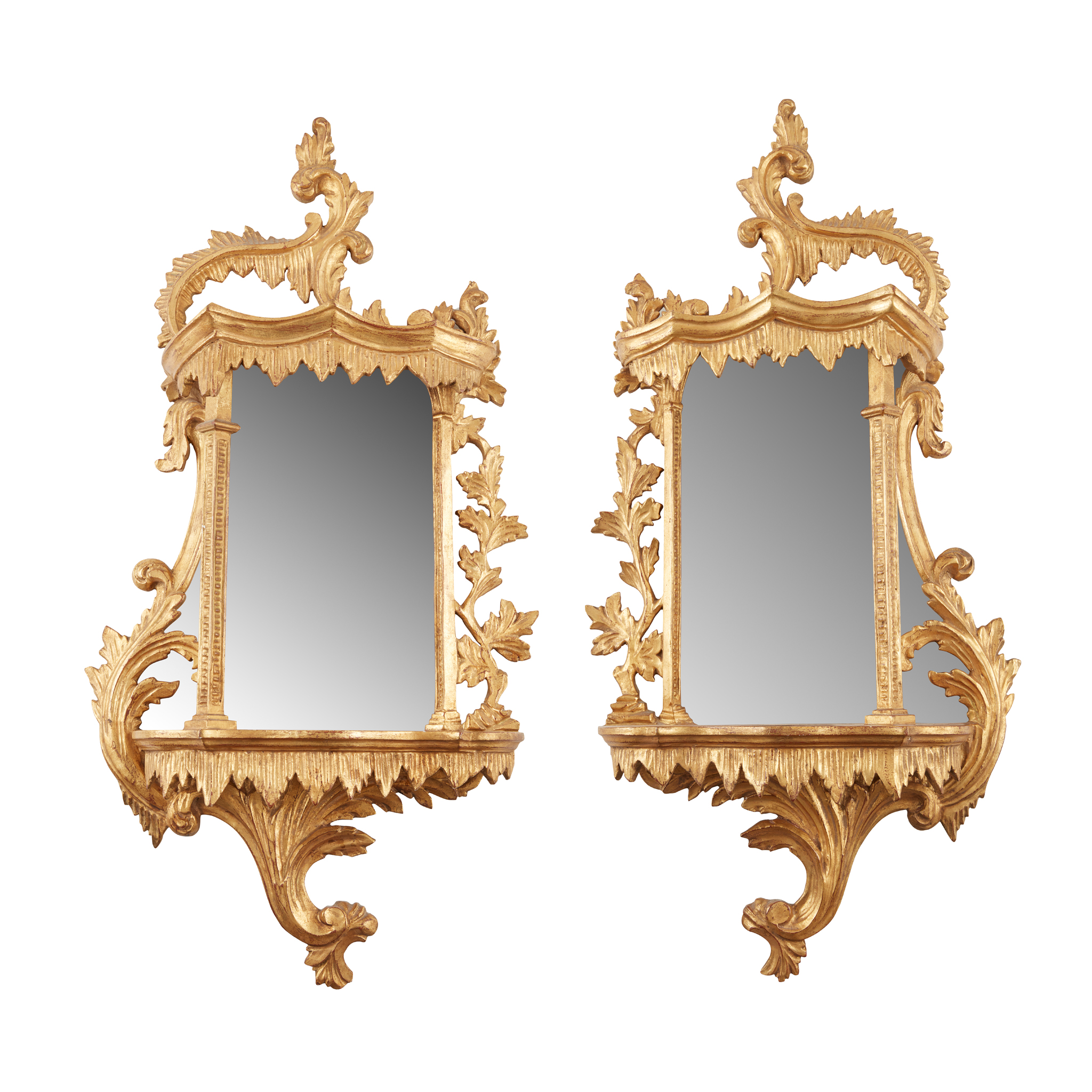 PAIR OF GEORGIAN STYLE CARVED GILTWOOD GIRANDOLE MIRRORS