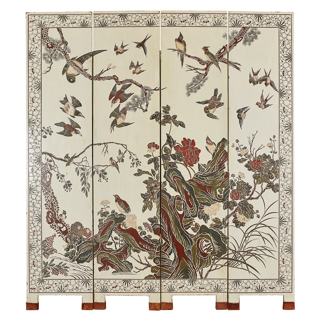 COROMANDEL LACQUER FOUR-PANEL SCREEN