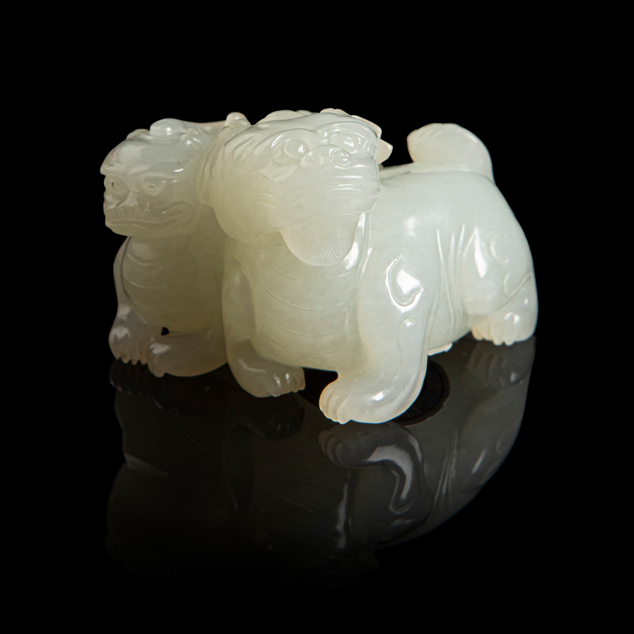 WHITE JADE CARVING OF TWO LUDUANS
