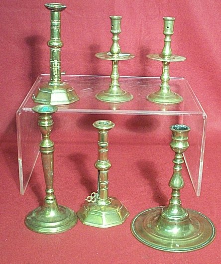 A pair of brass telescopic candlesticks