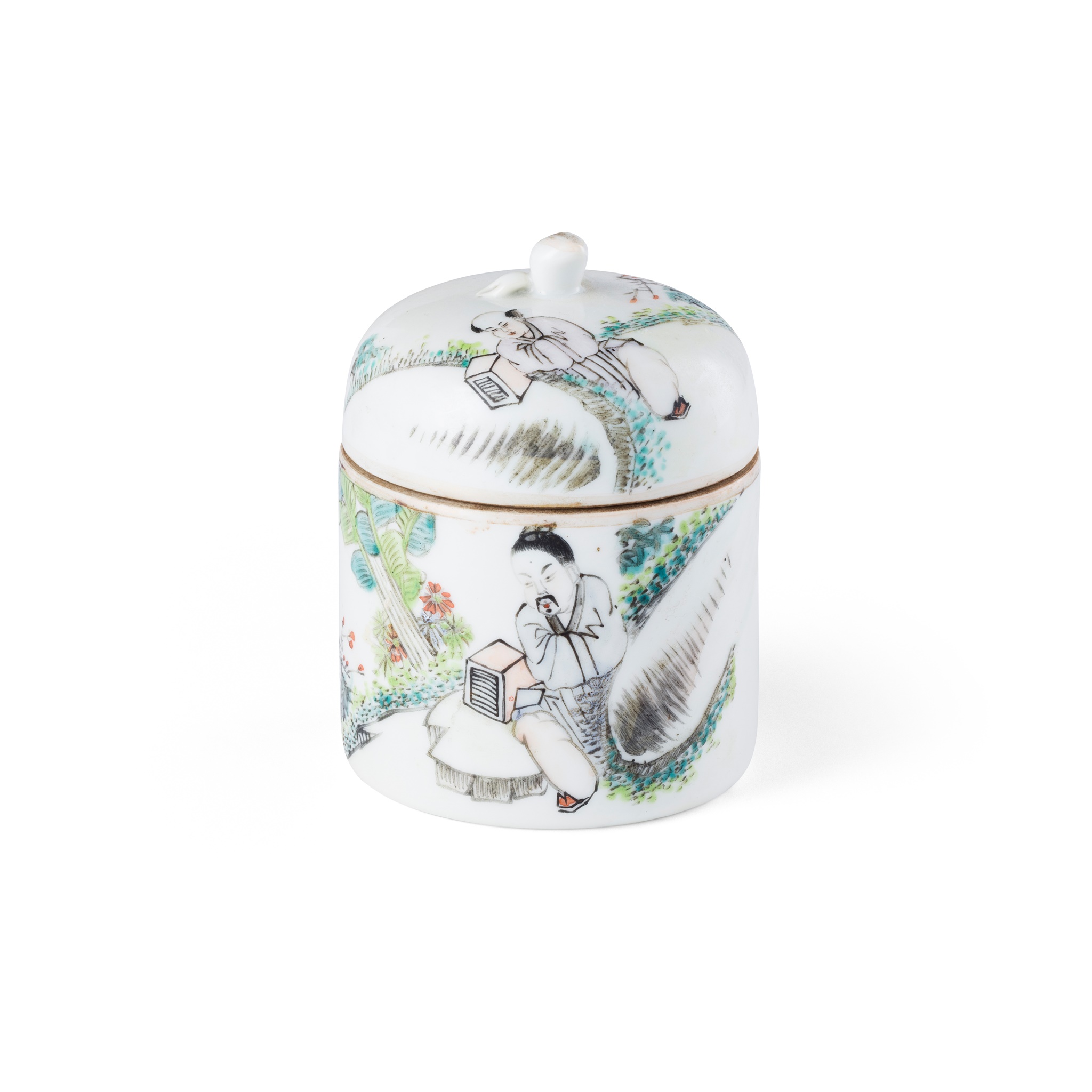QIANJIANG ENAMELED AND INSCRIBED TEA CADDY WITH COVER