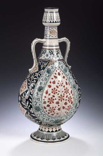 A Minton faience twin-handled bottle vase, circa 1872,