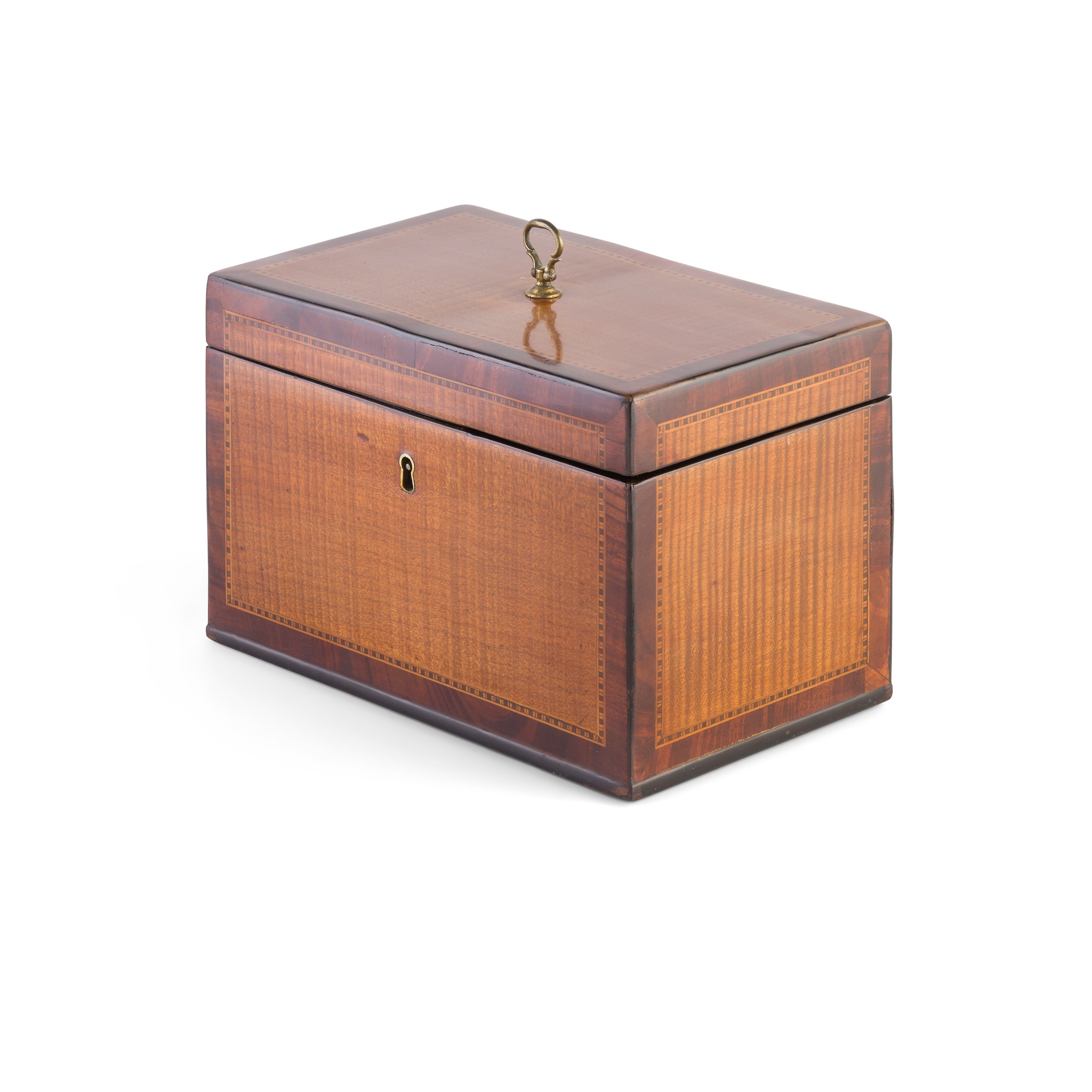 GEORGE III HAREWOOD AND MAHOGANY TEA CADDY