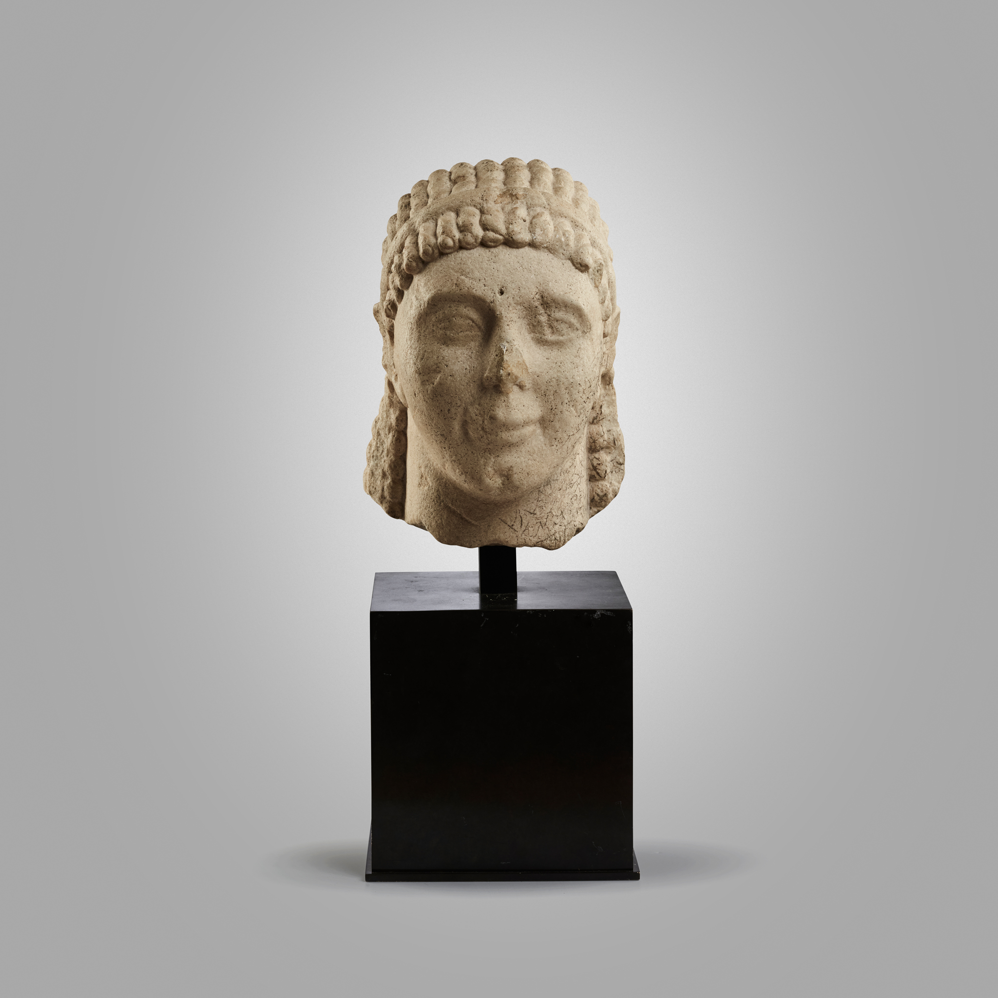 ANCIENT GREEK ARCHAIC MARBLE HEAD OF A KOUROS