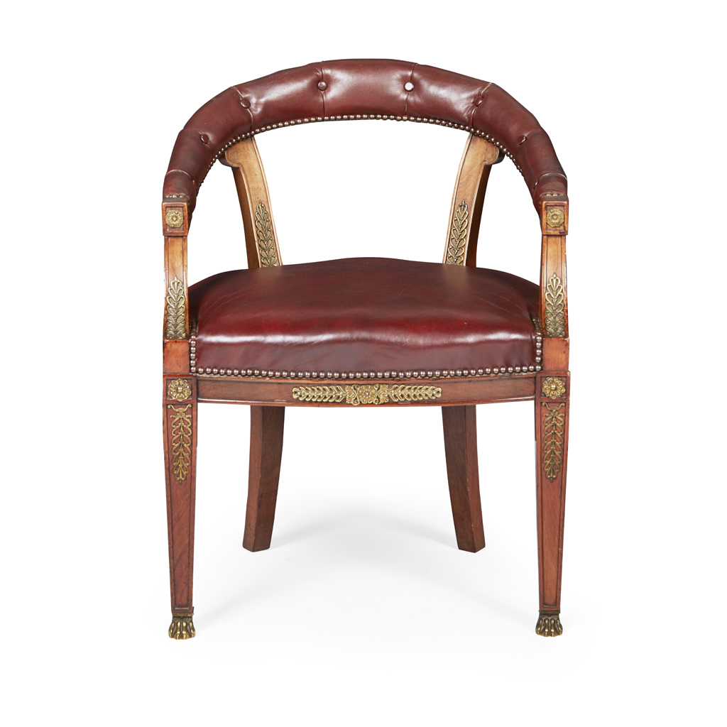 SECOND EMPIRE ORMOLU-MOUNTED MAHOGANY FAUTEUIL DE BUREAU