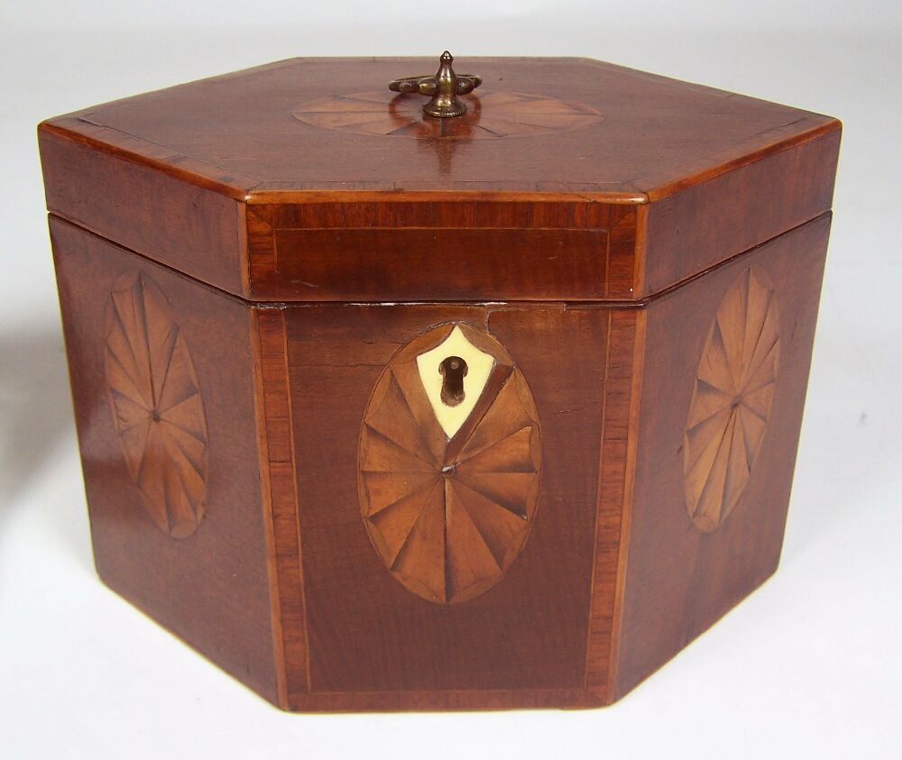 A George III harewood and marquetry tea caddy