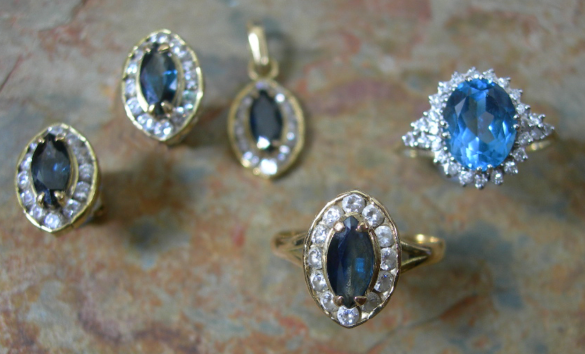 A sapphire and diamond set suite,