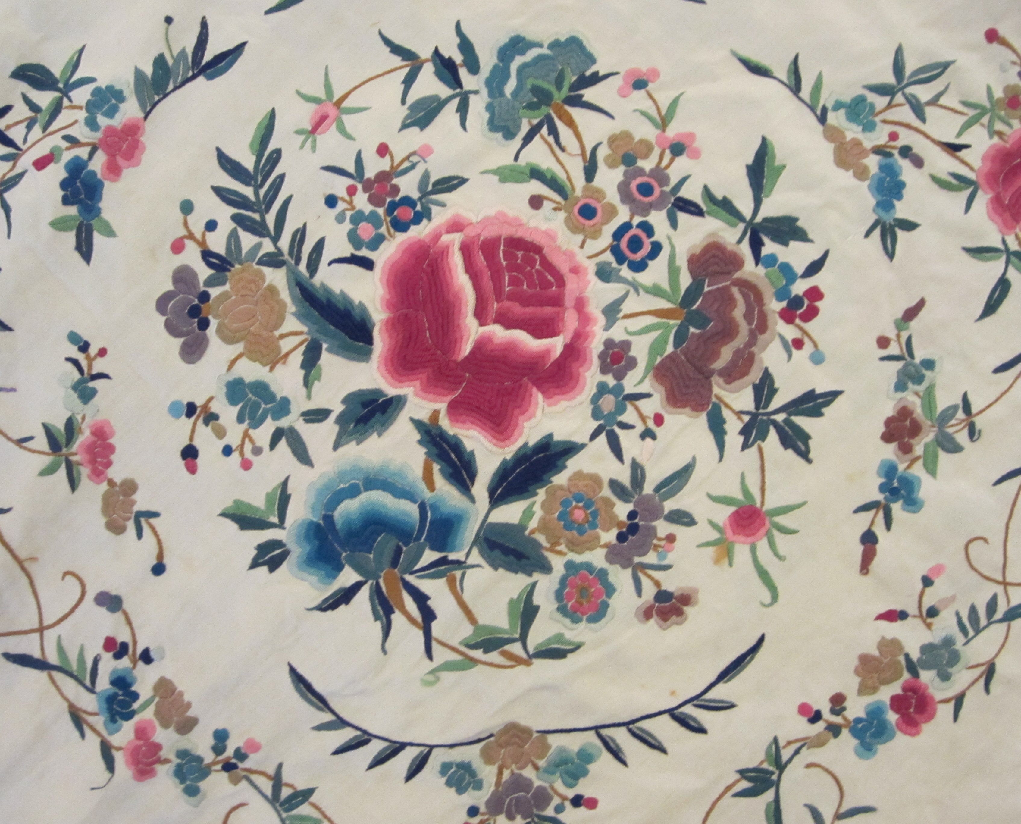 THREE CANTONESE SILK SHAWLS