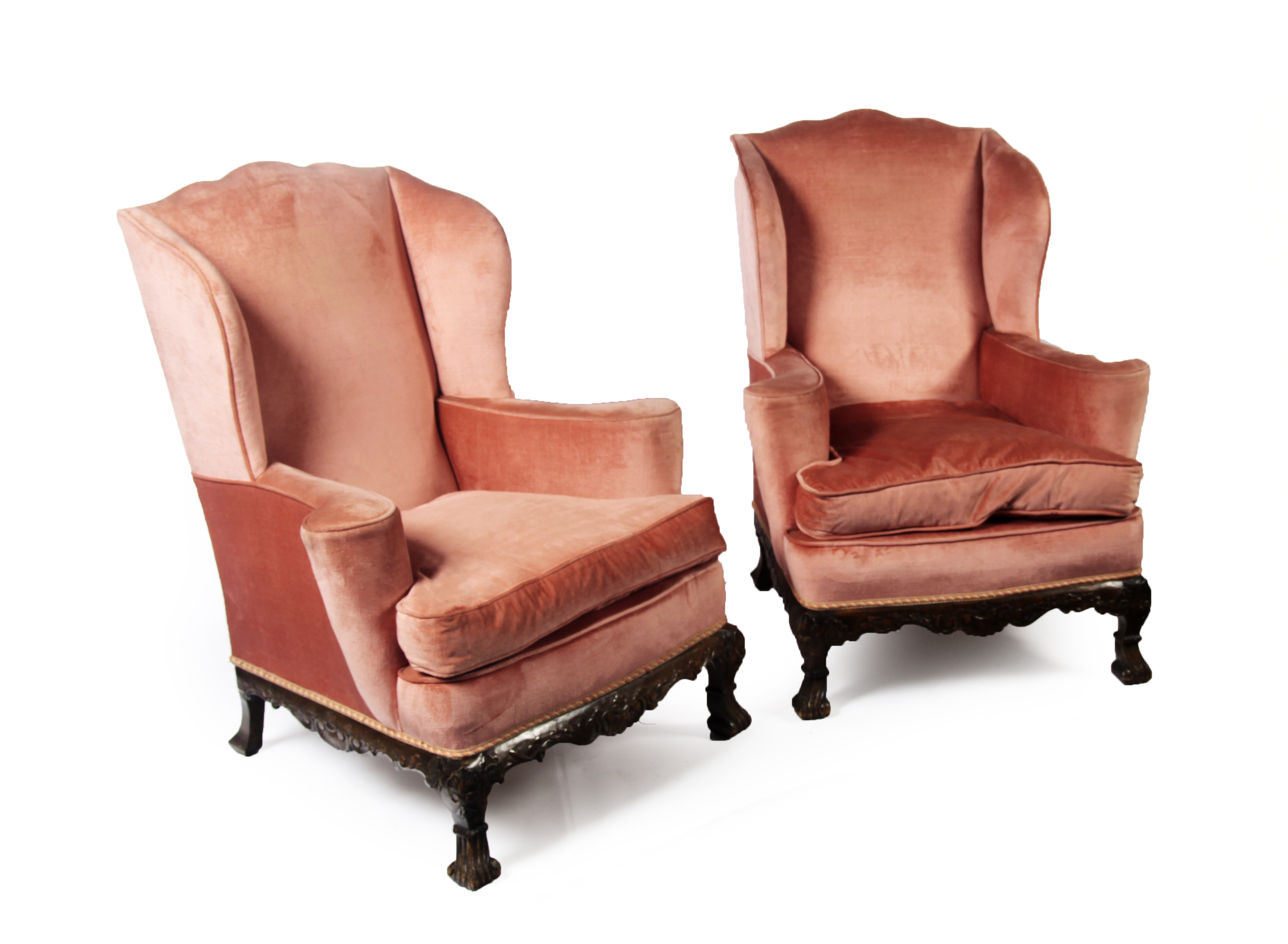 PAIR OF SALMON PINK UPHOLSTERED ARMCHAIRS