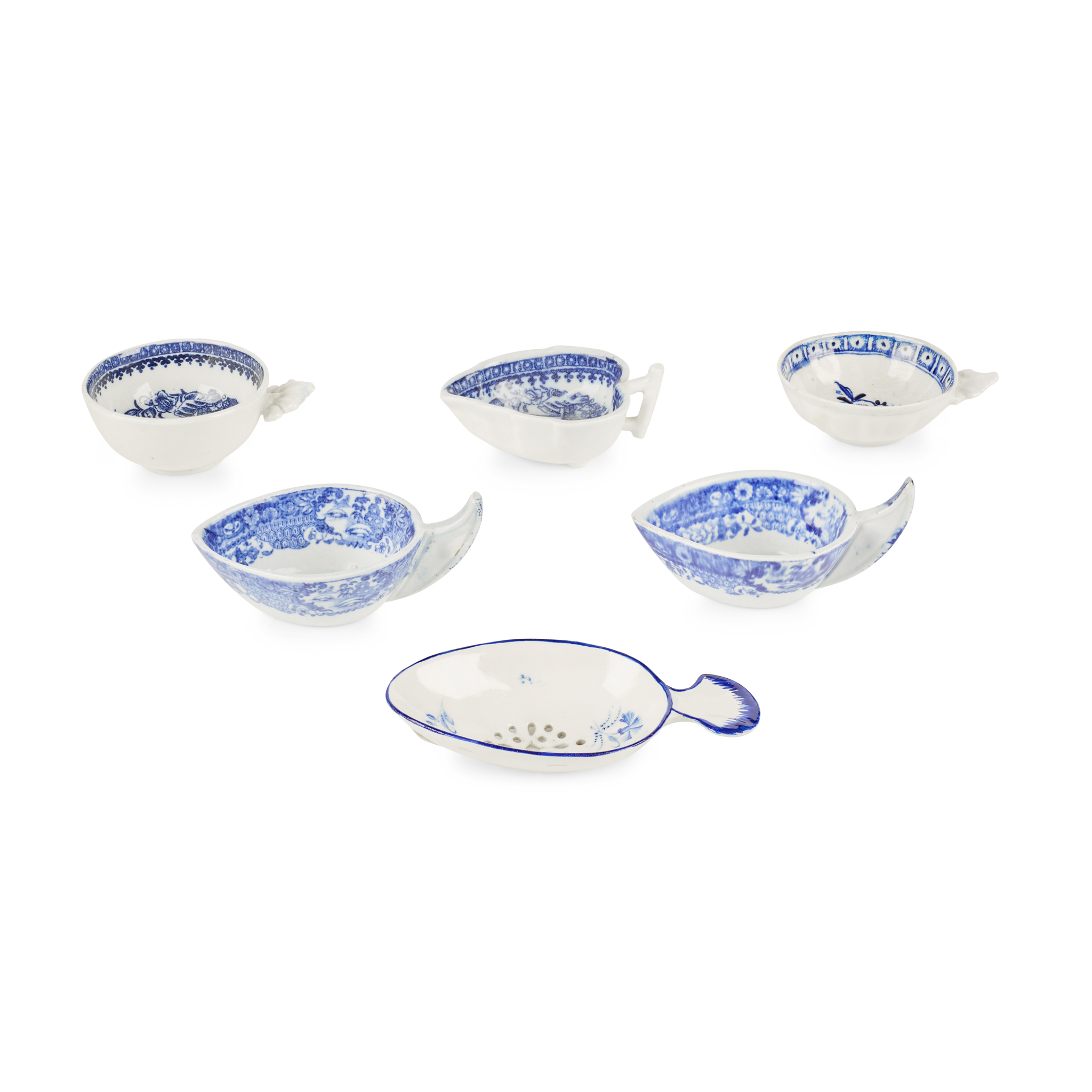 COLLECTION OF ENGLISH PORCELAIN BUTTER BOATS AND WINE TASTERS