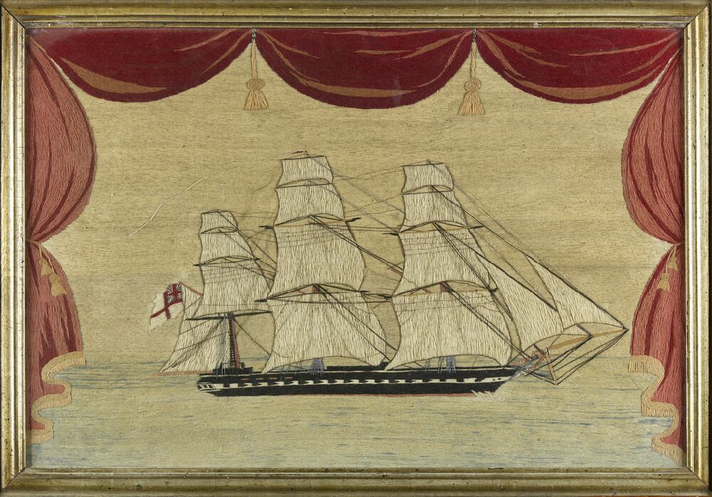 A Victorian sailor's woolwork picture of a man o' war