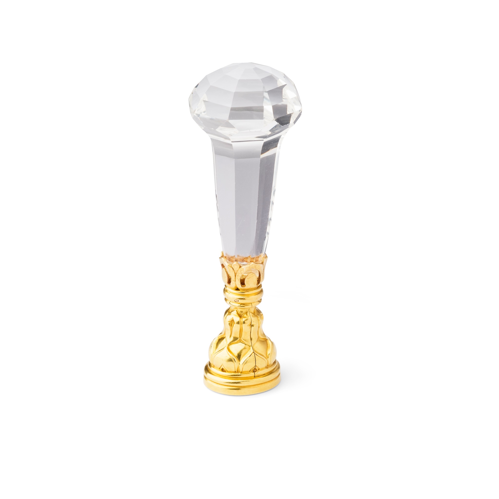 A GRAND TOUR TRIPLE MATRIX GLASS AGATE AND GOLD MOUNTED DESK SEAL, CIRCA 1875