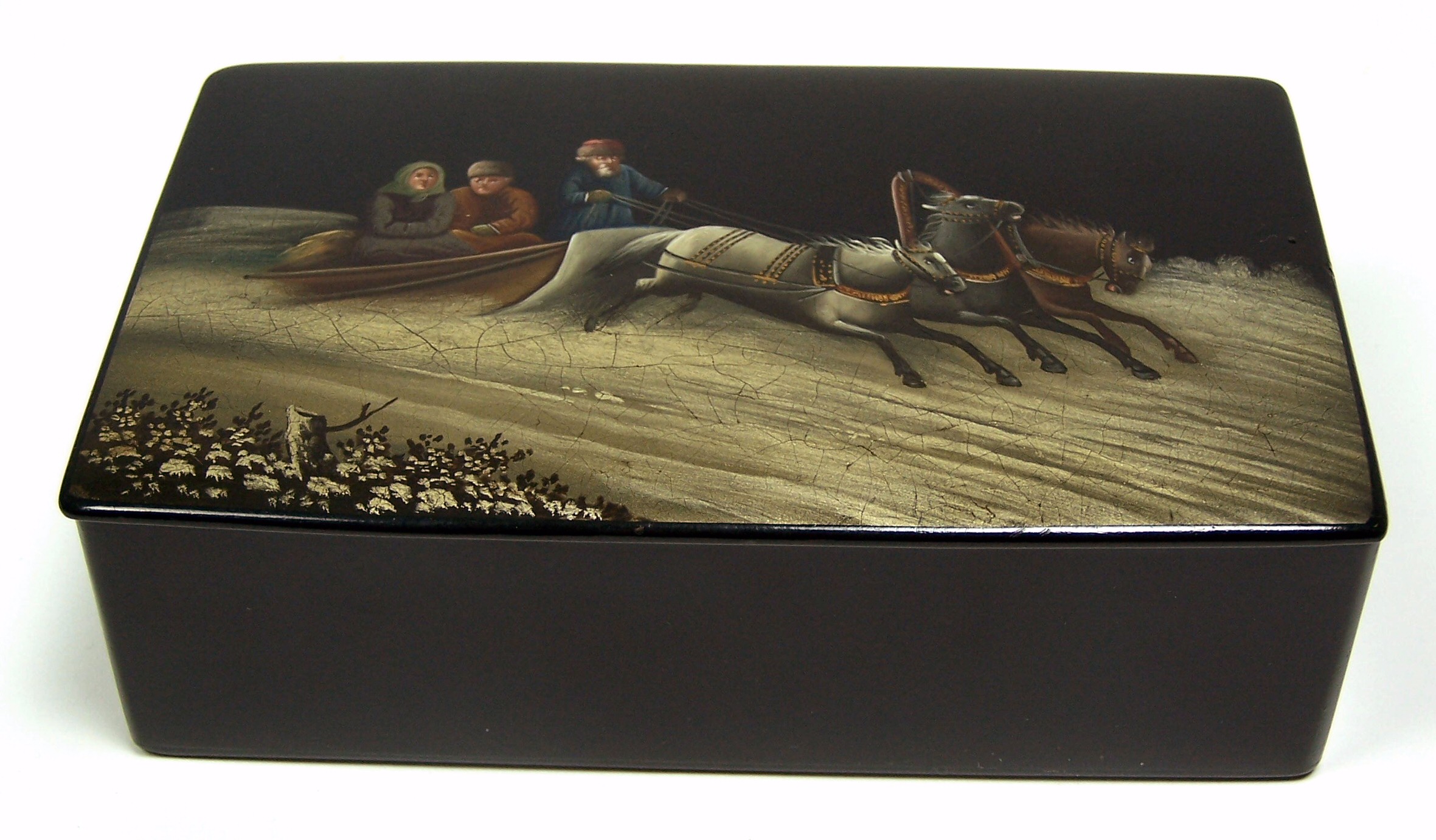 A 19th century Russian lacquer rectangular box and cover