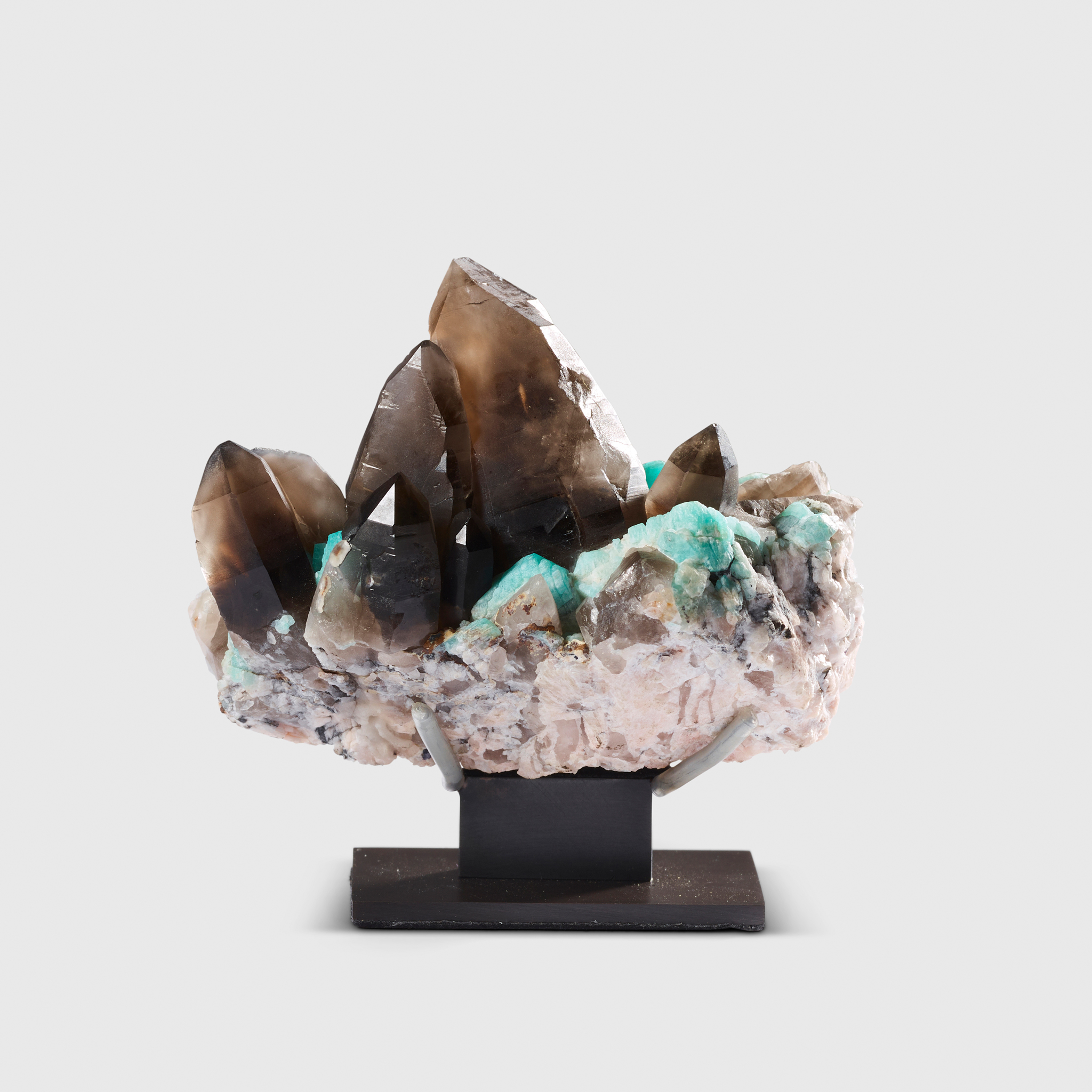 AMAZONITE AND SMOKY QUARTZ CRYSTAL CLUSTER