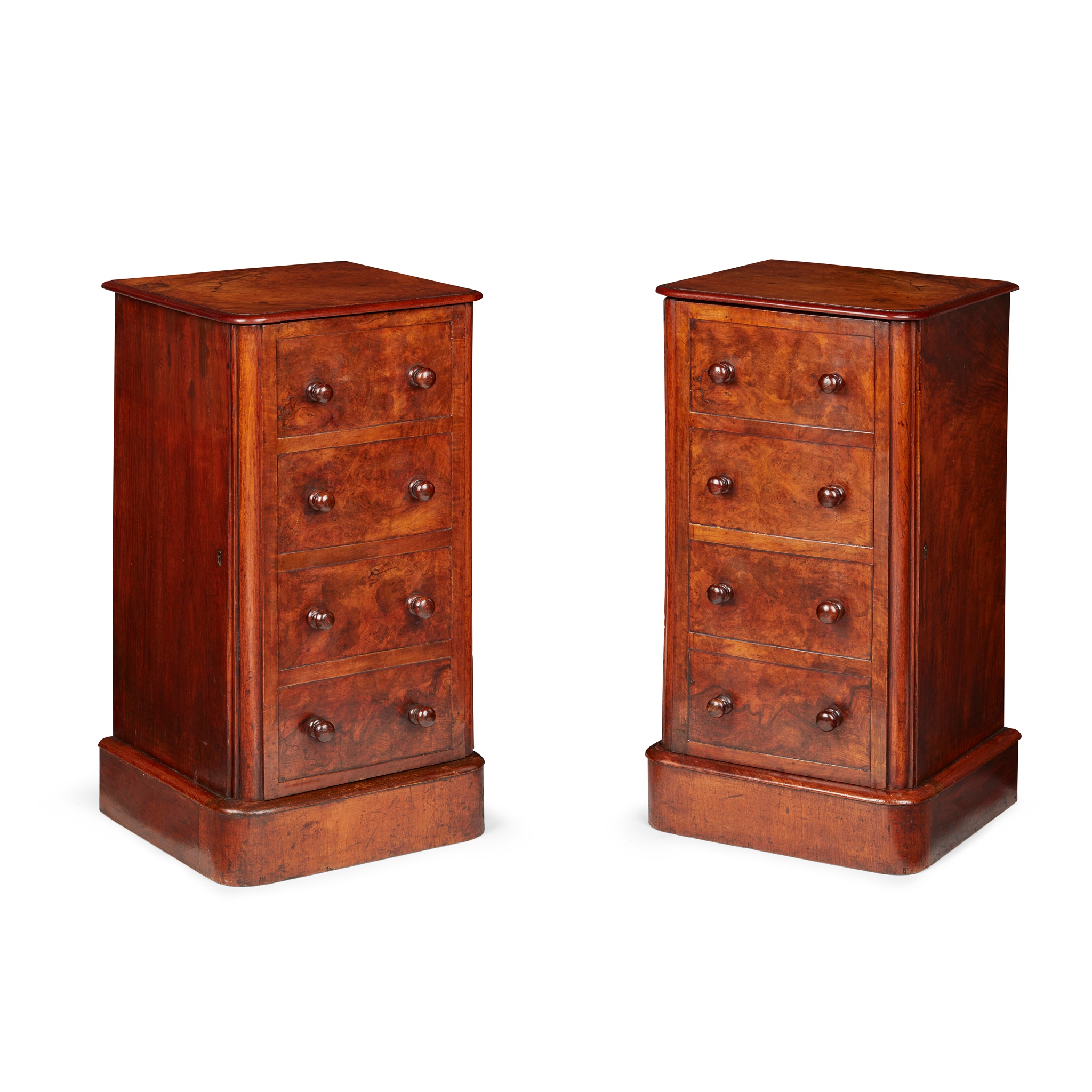 PAIR OF VICTORIAN WALNUT BEDSIDE CHESTS OF DRAWERS