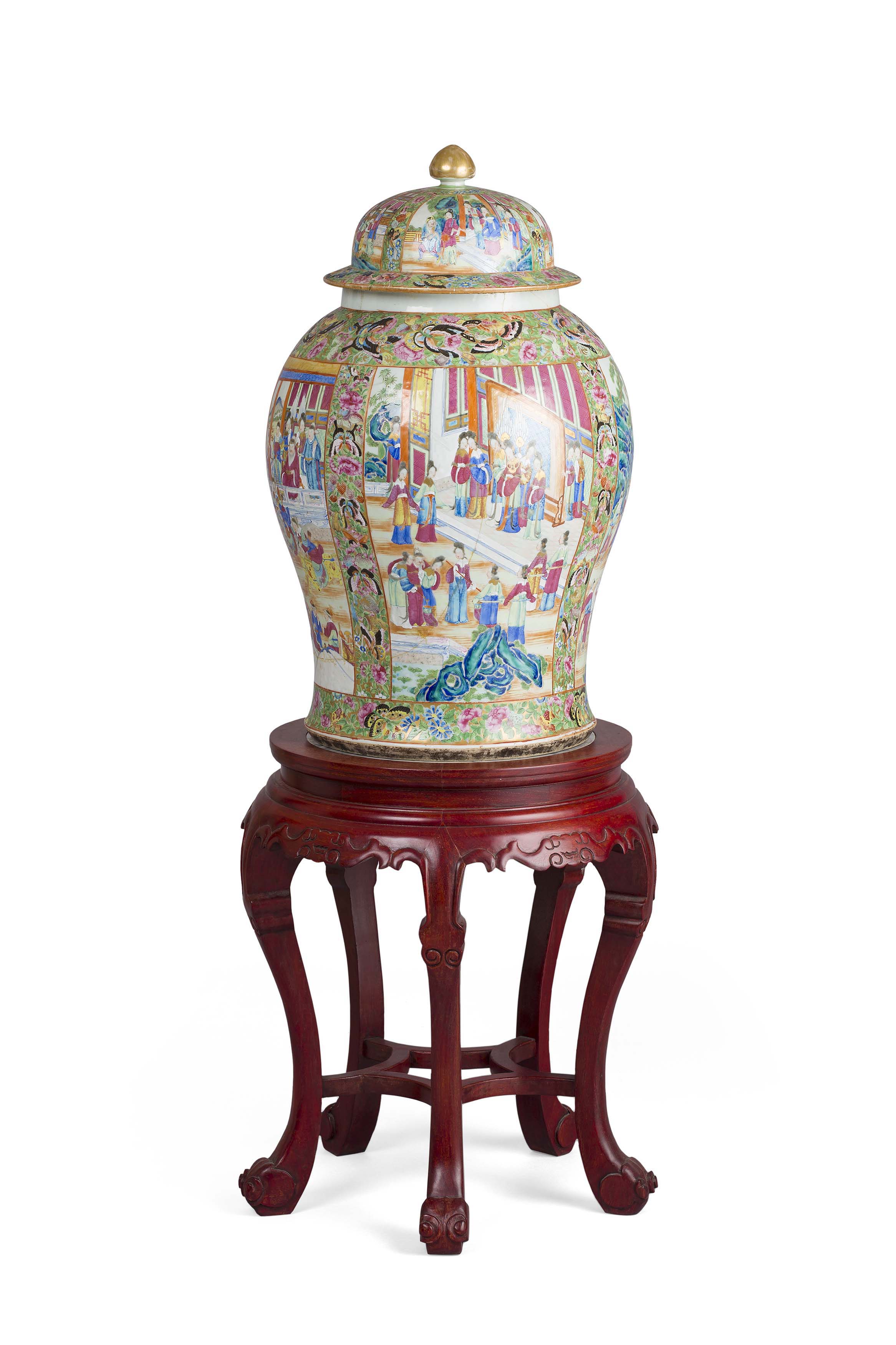 CHINESE CANTON FAMILLE ROSE PORCELAIN VASE AND COVER