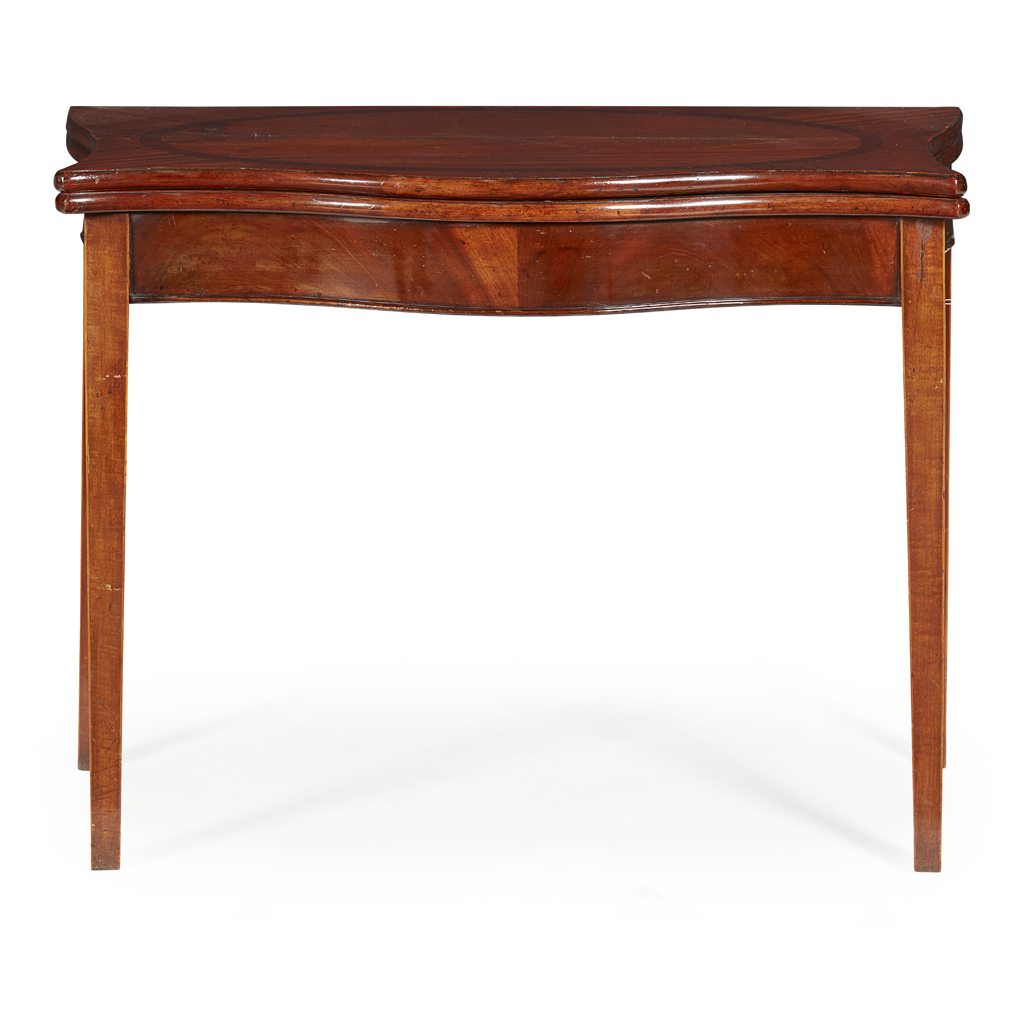GEORGE III SATINWOOD AND ROSEWOOD SERPENTINE FOLD-OVER CARD TABLE