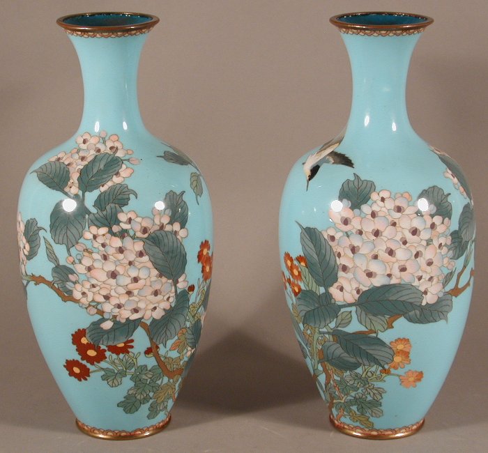 A pair of Japanese cloissone baluster vases