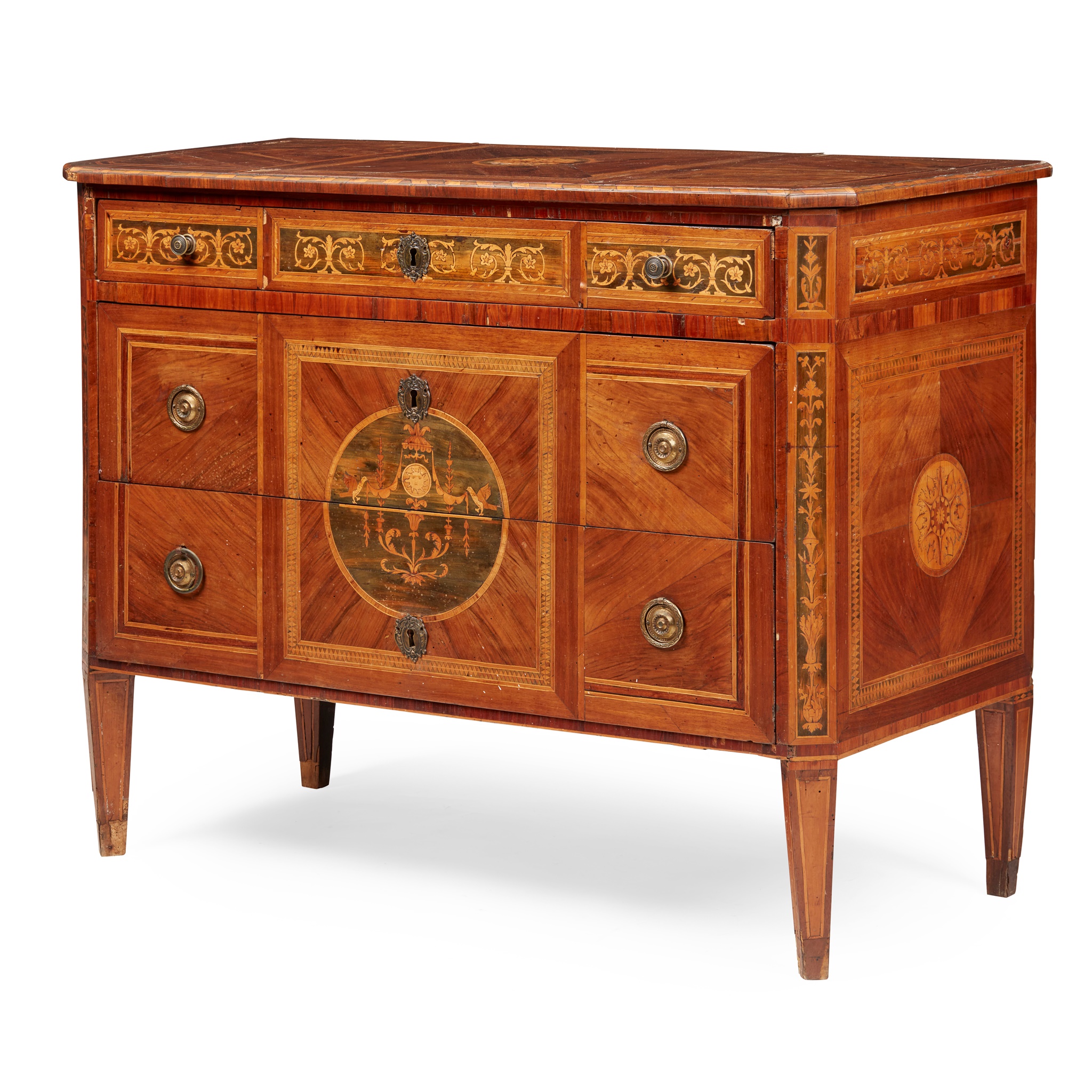ITALIAN WALNUT AND MARQUETRY COMMODE