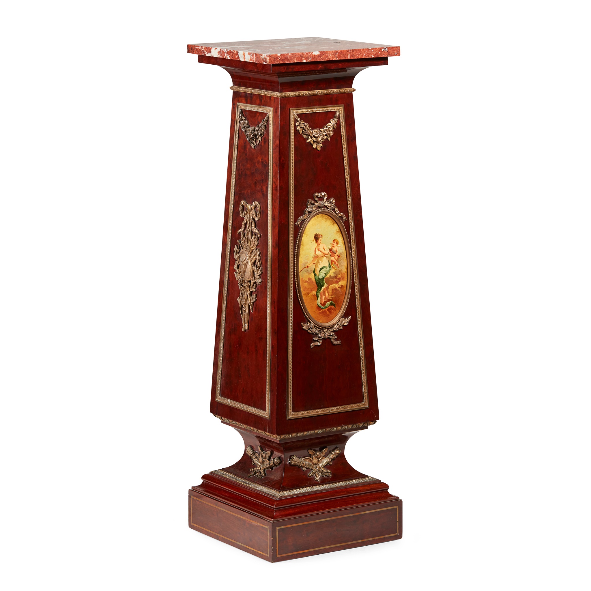 LOUIS XVI STYLE GILT METAL MOUNTED MAHOGANY AND VERNIS MARTIN TORCHERE