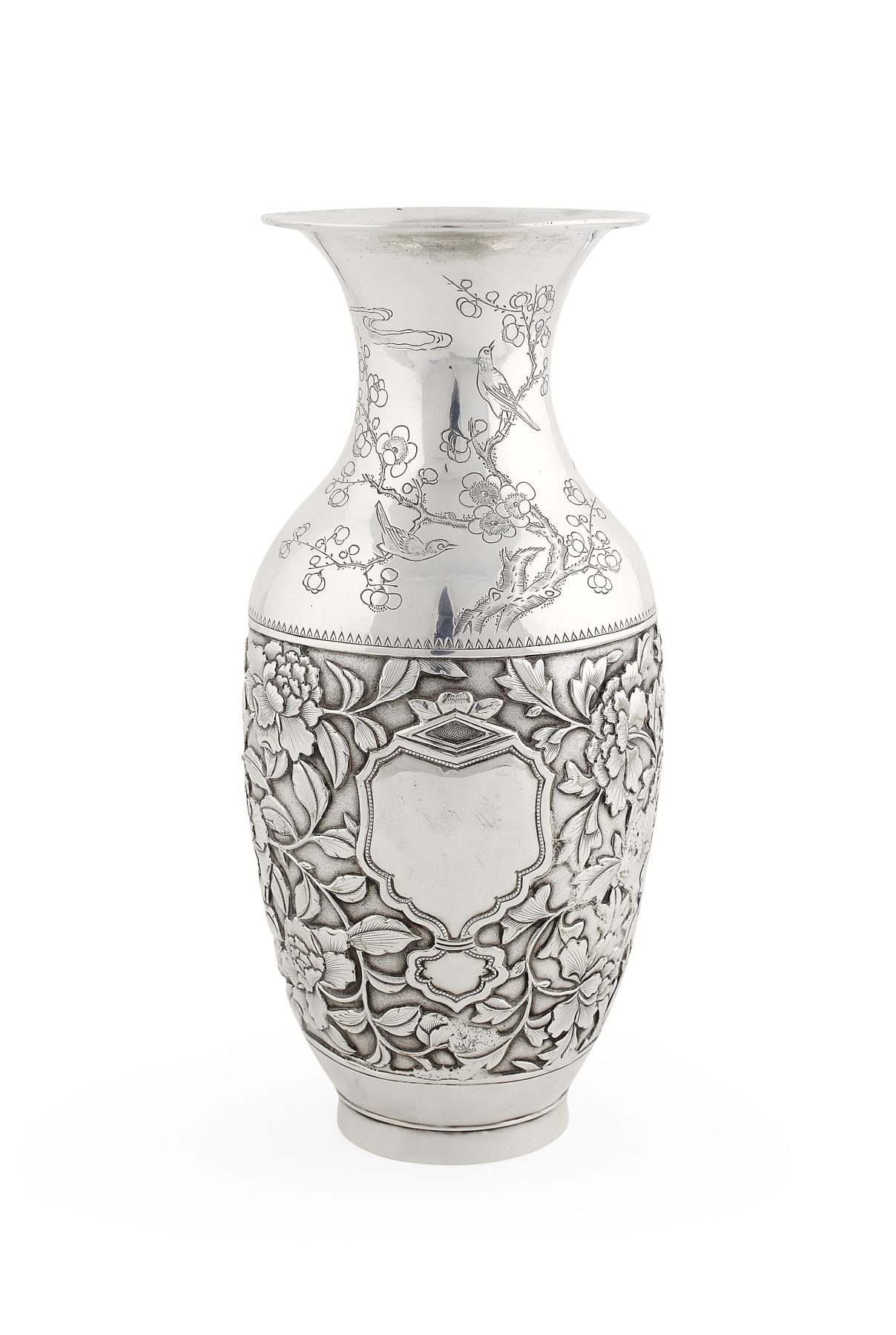 CHINESE EXPORT SILVER SHOULDERED VASE