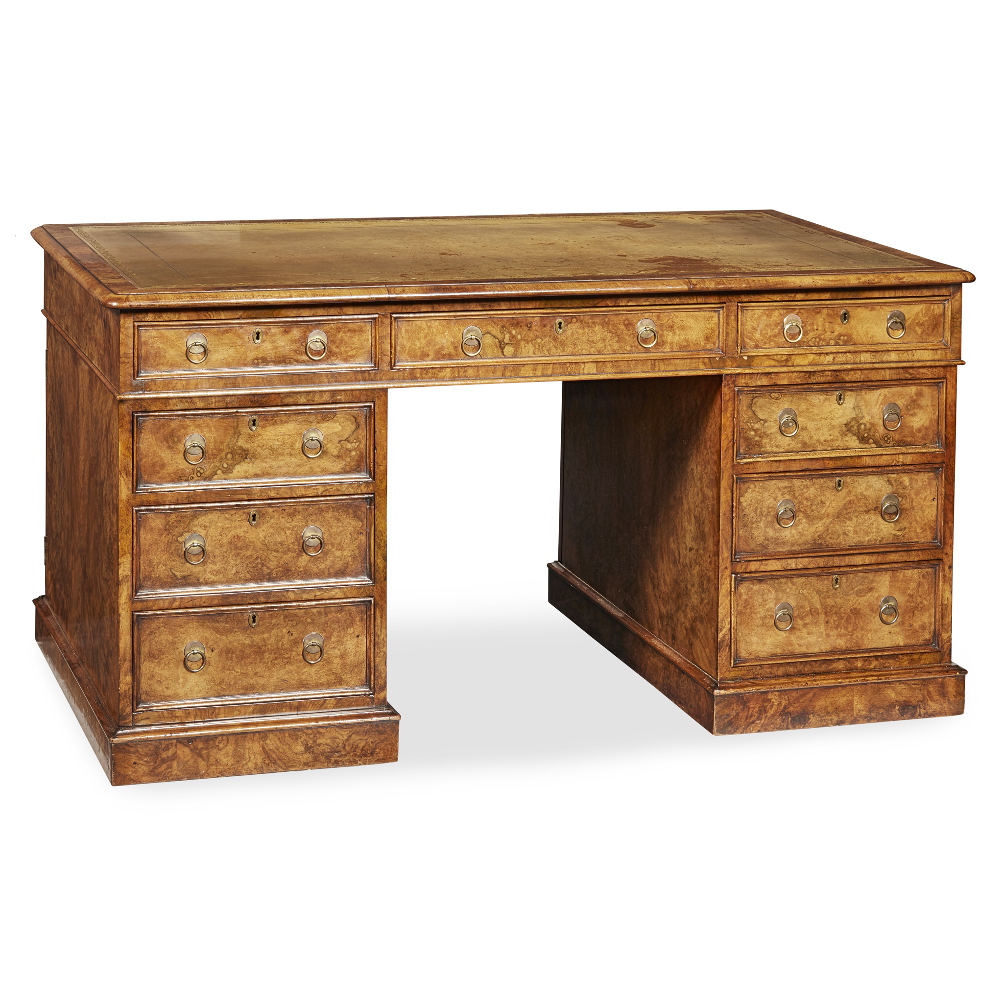 FINE GEORGE III STYLE WALNUT PEDESTAL DESK