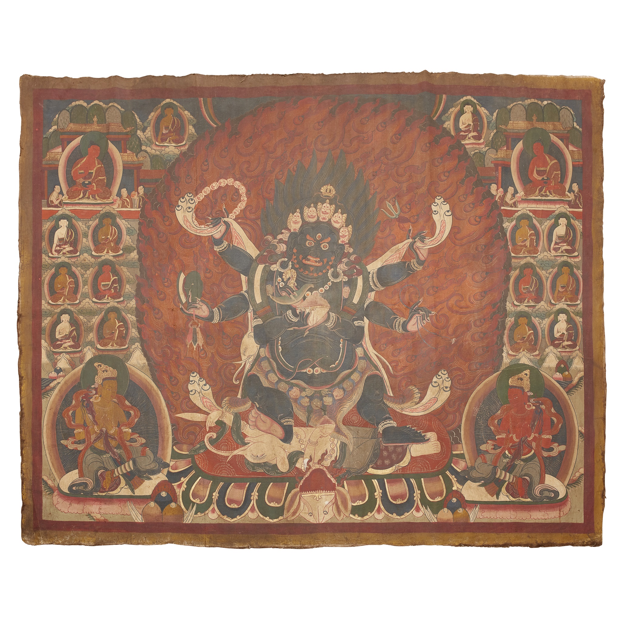 LARGE THANGKA DEPICTING SIX-ARMED MAHAKALA