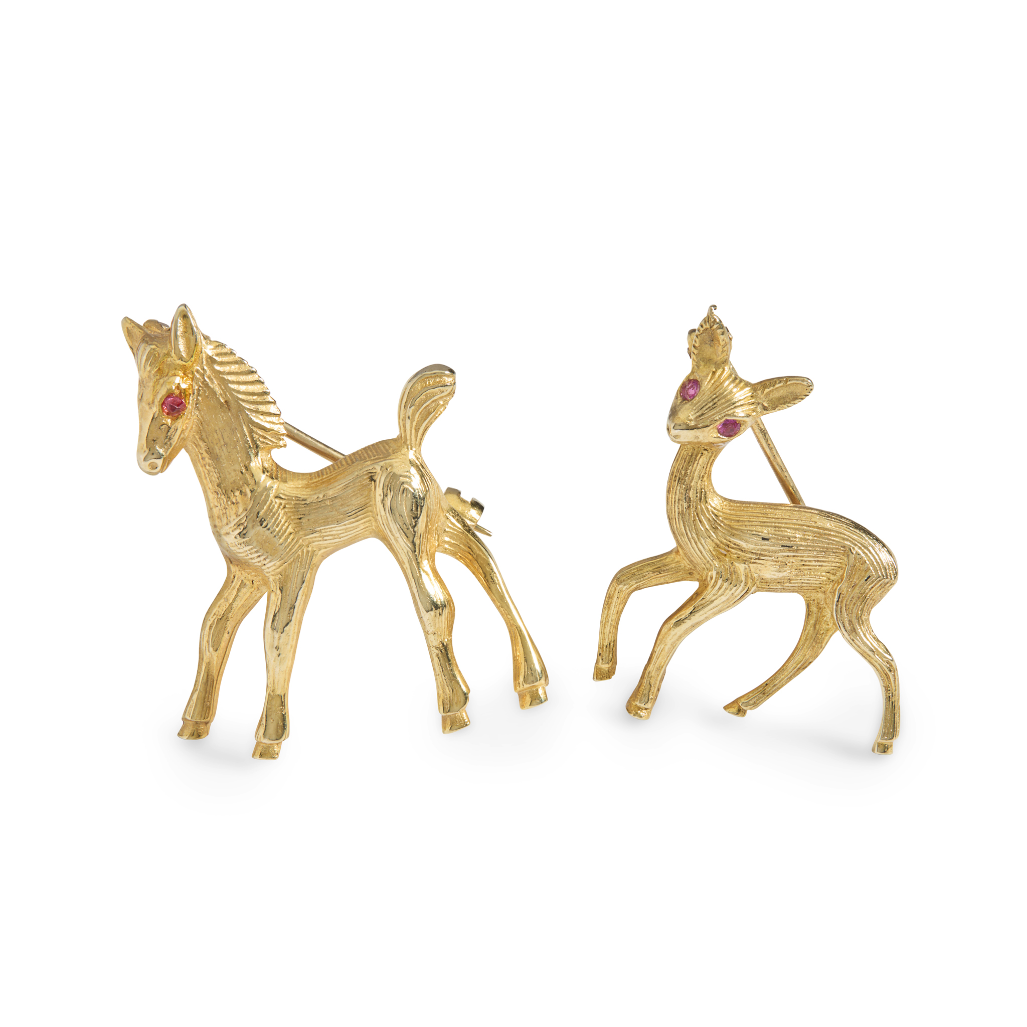 A pair of 9ct gold novelty brooches