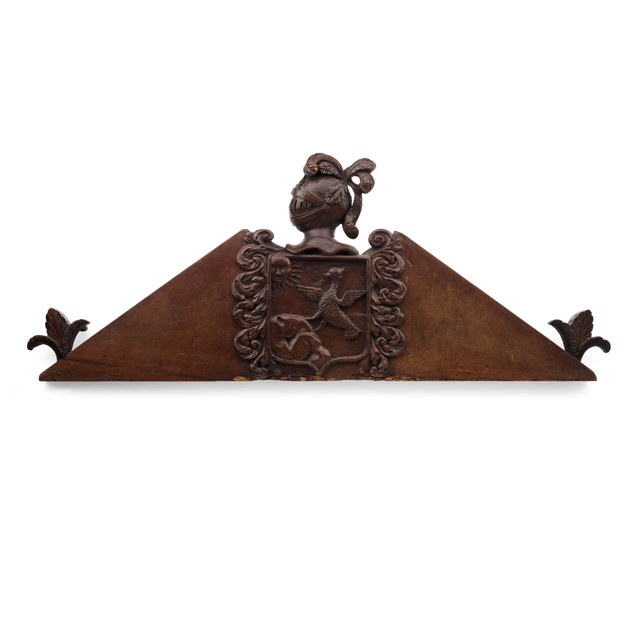CARVED WALNUT ARMORIAL PEDIMENT