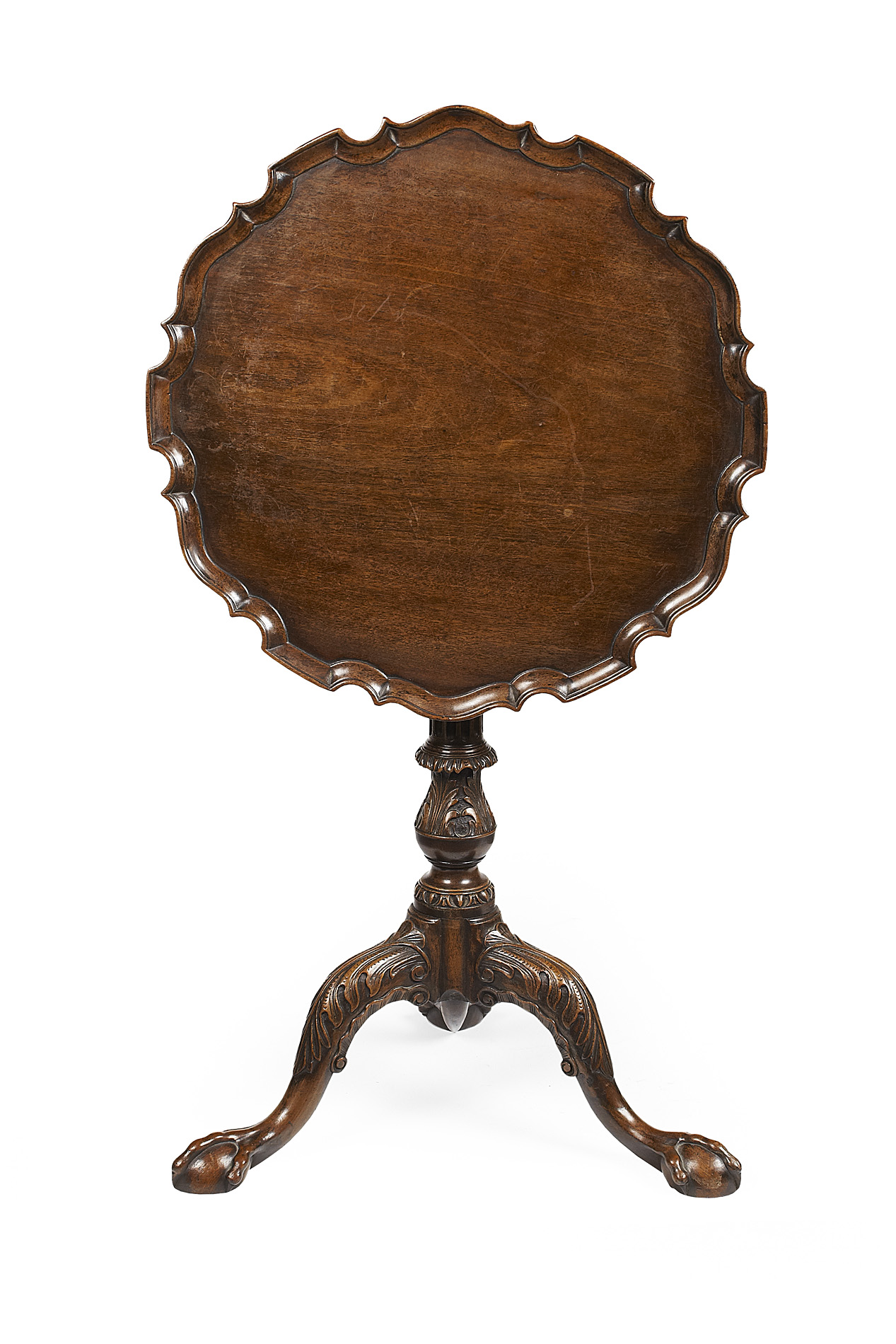 GEORGE III STYLE MAHOGANY PIECRUST TILT TOP TEA TABLE