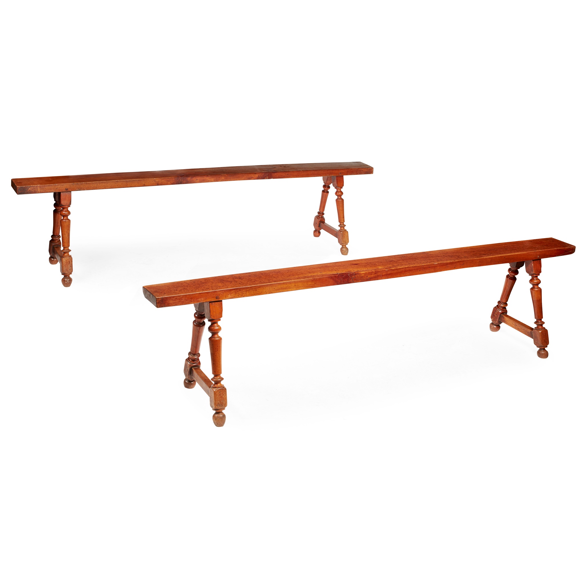 PAIR OF PROVINCIAL CHERRYWOOD BENCHES