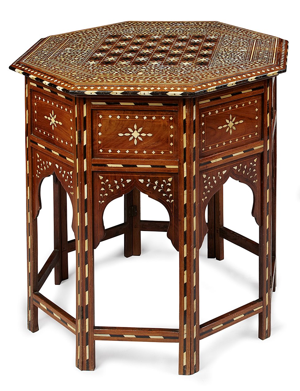ANGLO-INDIAN MOORISH INLAID HEXAGONAL TABLE