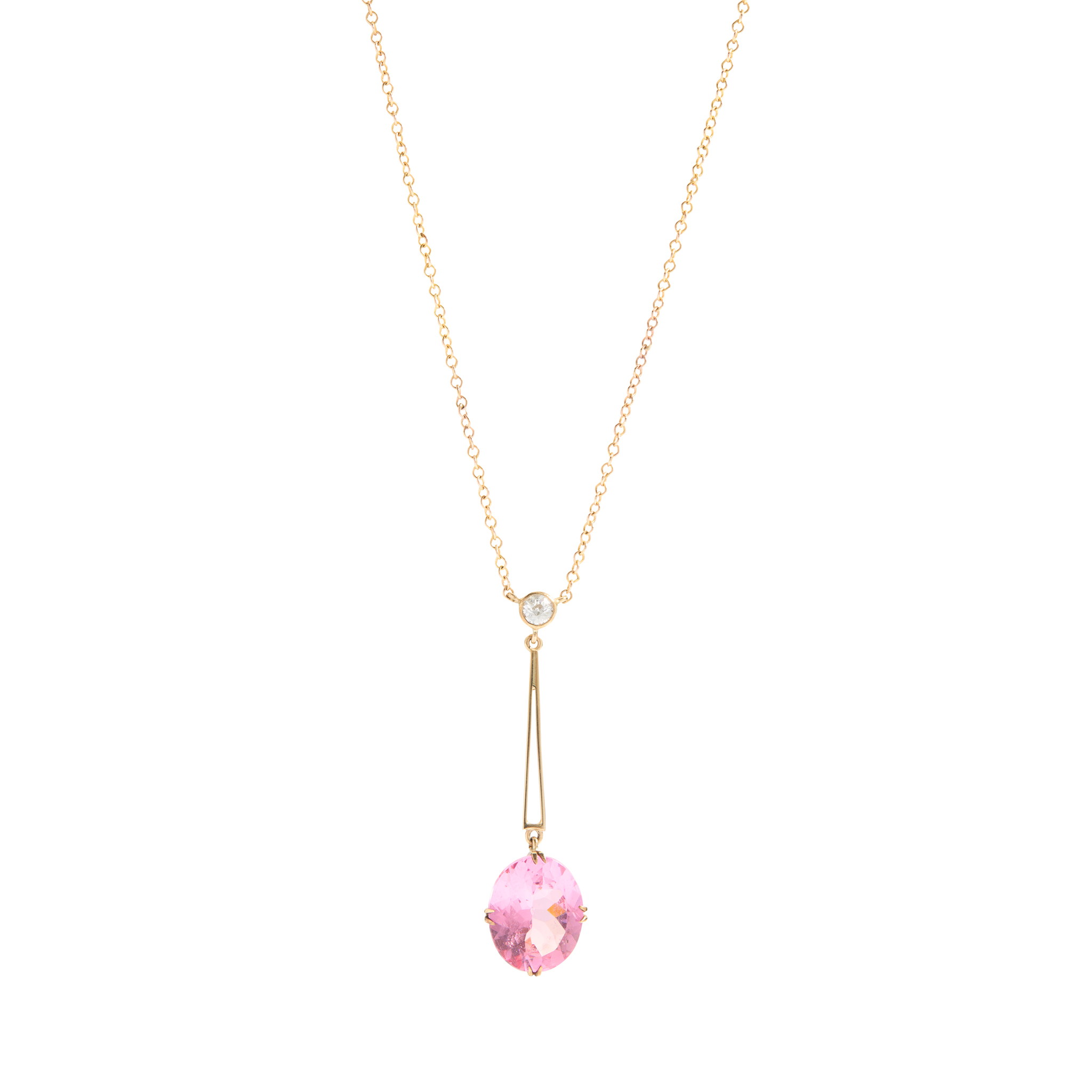 A kunzite and diamond pendant necklace
