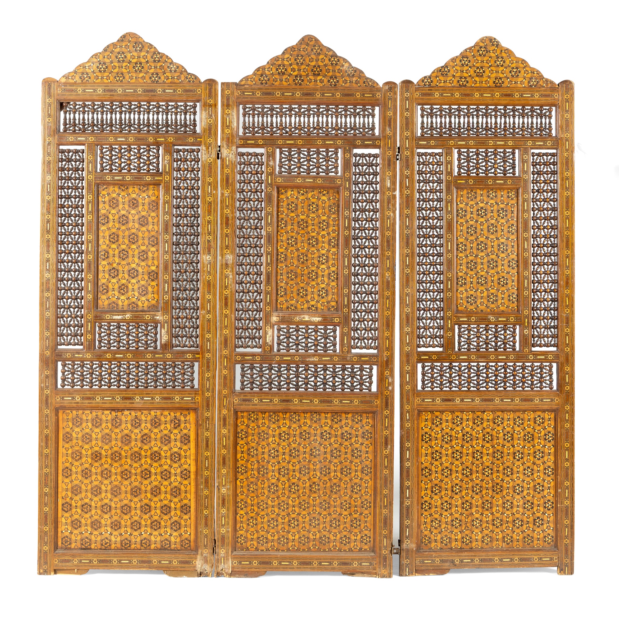 A SYRIAN TRIPLE PANEL INLAID SCREEN