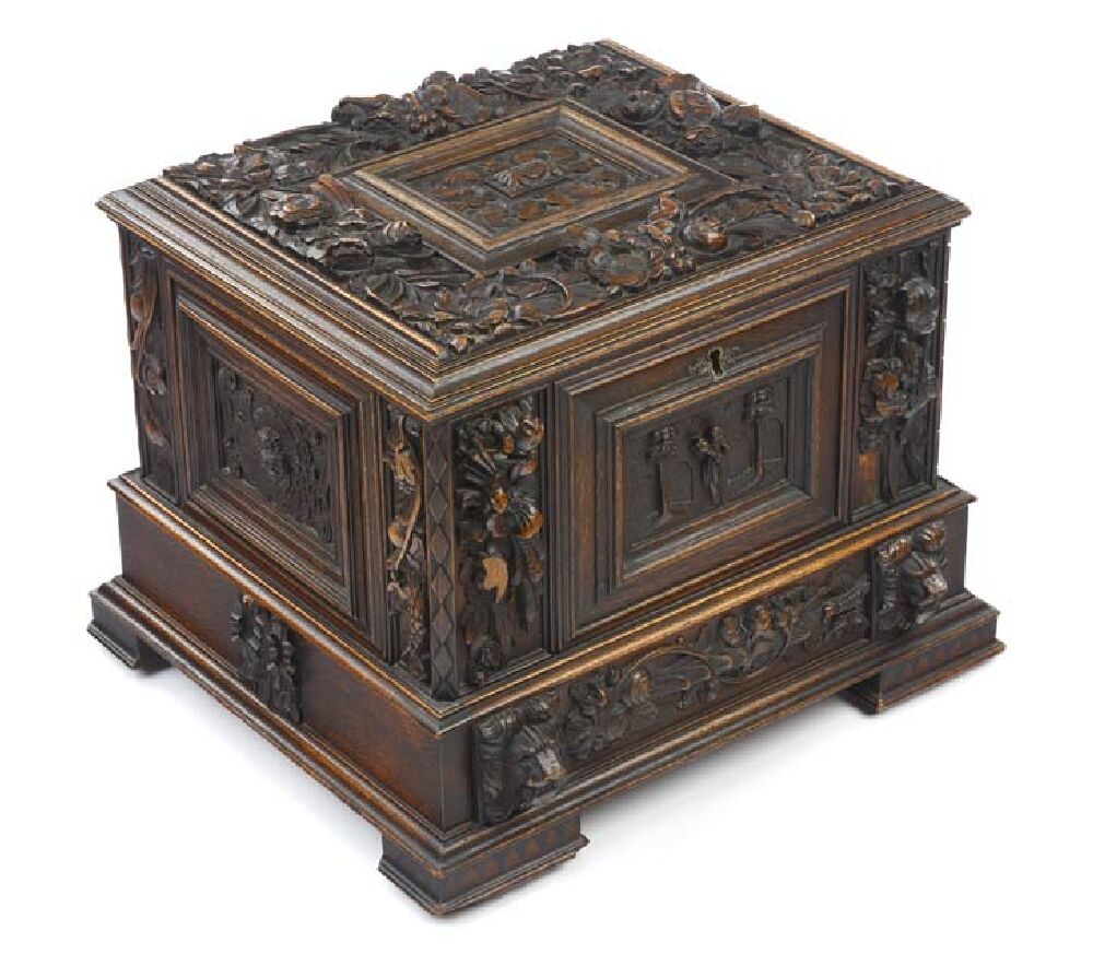 A 19th century carved oak box