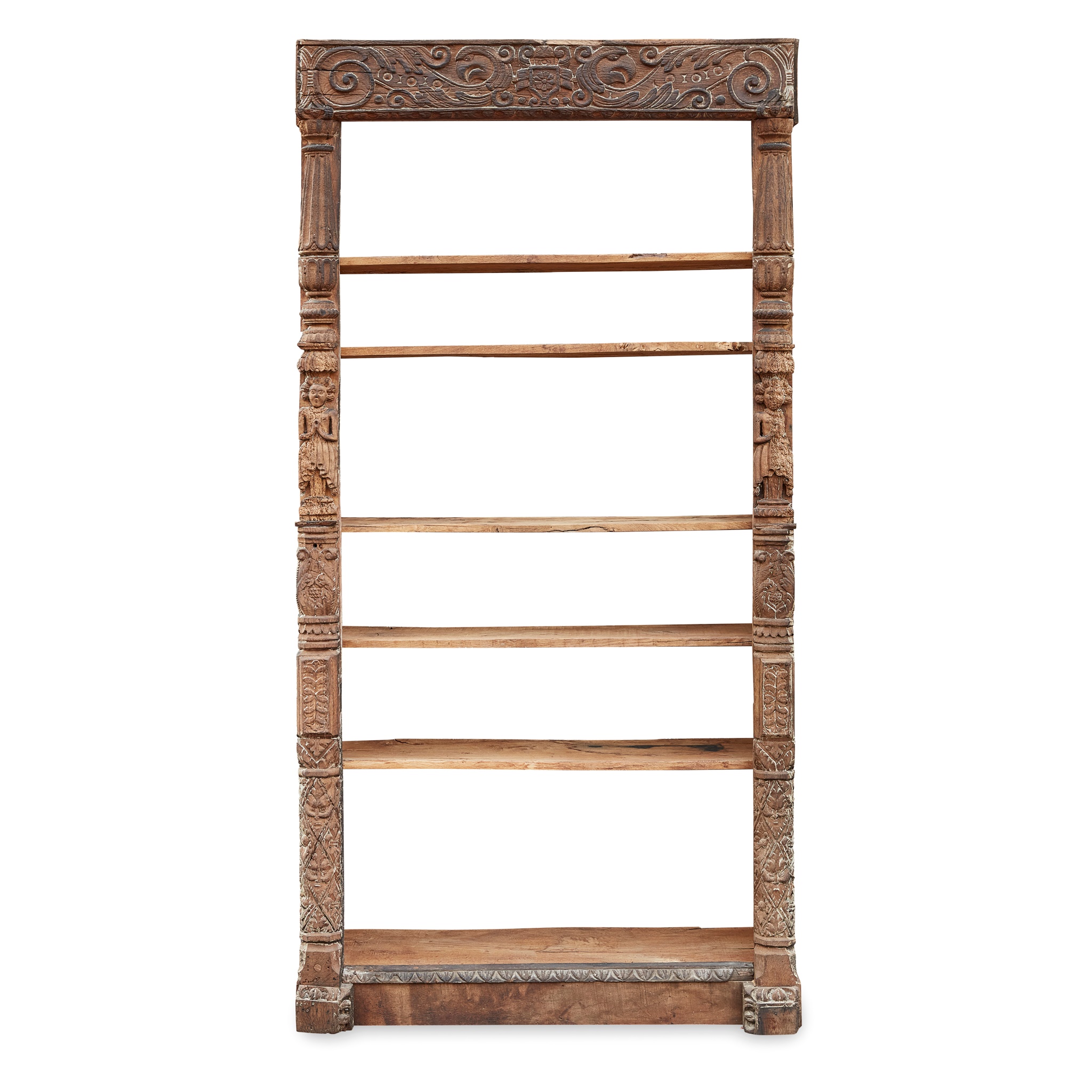 CARVED OAK OPEN BOOKSHELVES