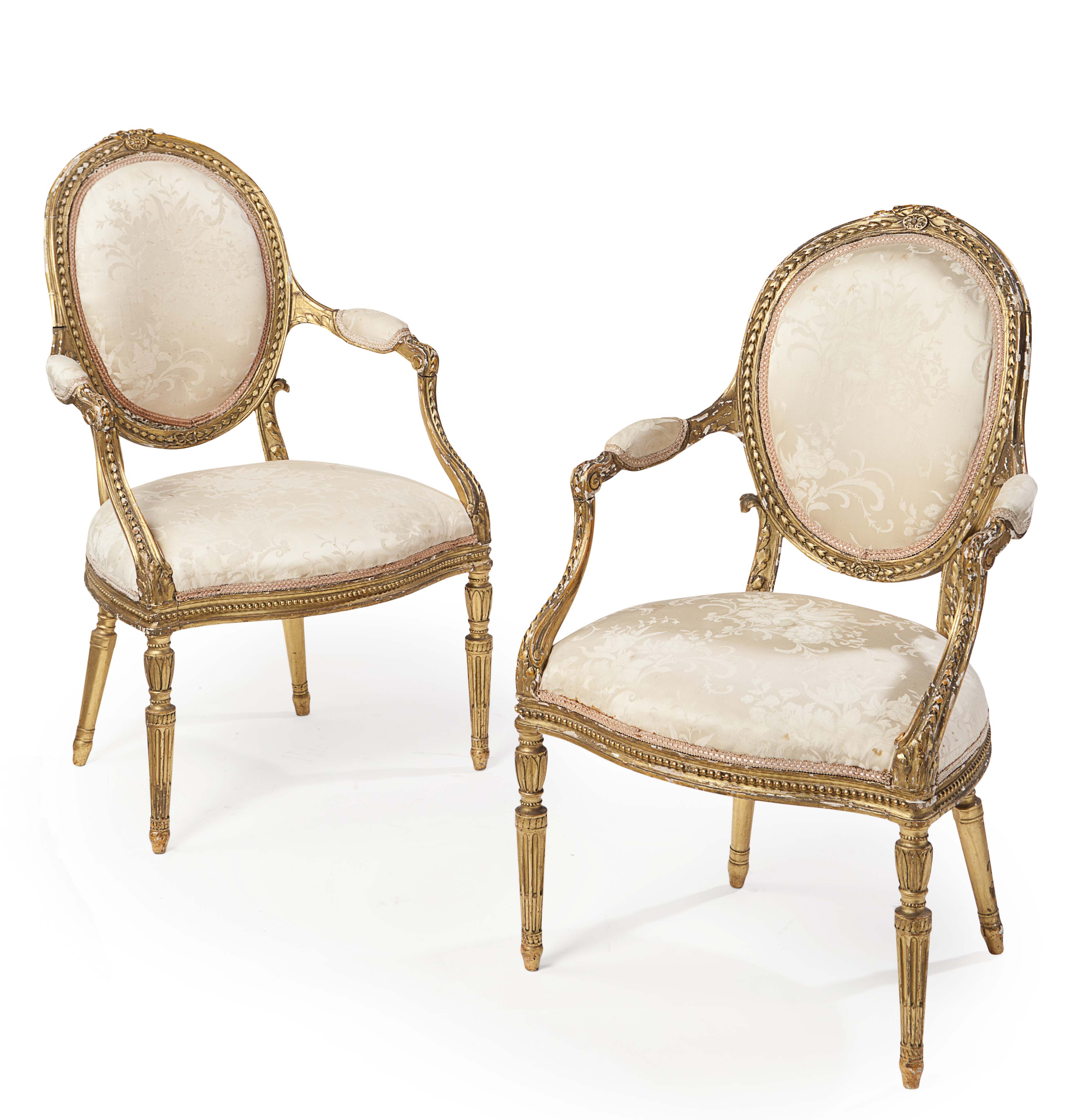PAIR OF FRENCH GILTWOOD FRAMED SALON ARMCHAIRS